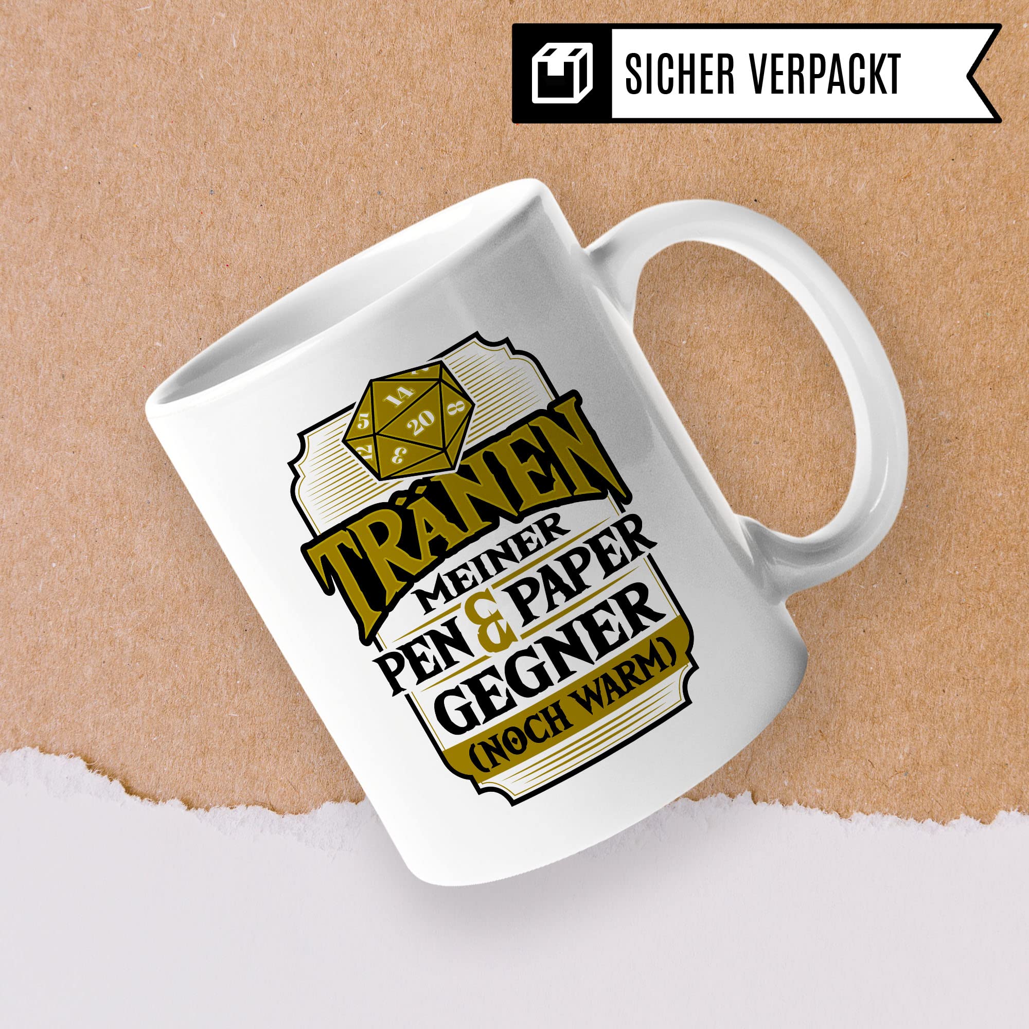 DnD Roleplay Tasse, Tränen meiner Pen & Paper Gegner (noch warm) Spruch, Rollenspiel Spruch D20 Dice Geschenk, Pen & Paper Tabletop D20 Motiv - RPG Dungeon Kaffee-Becher Geschenkidee