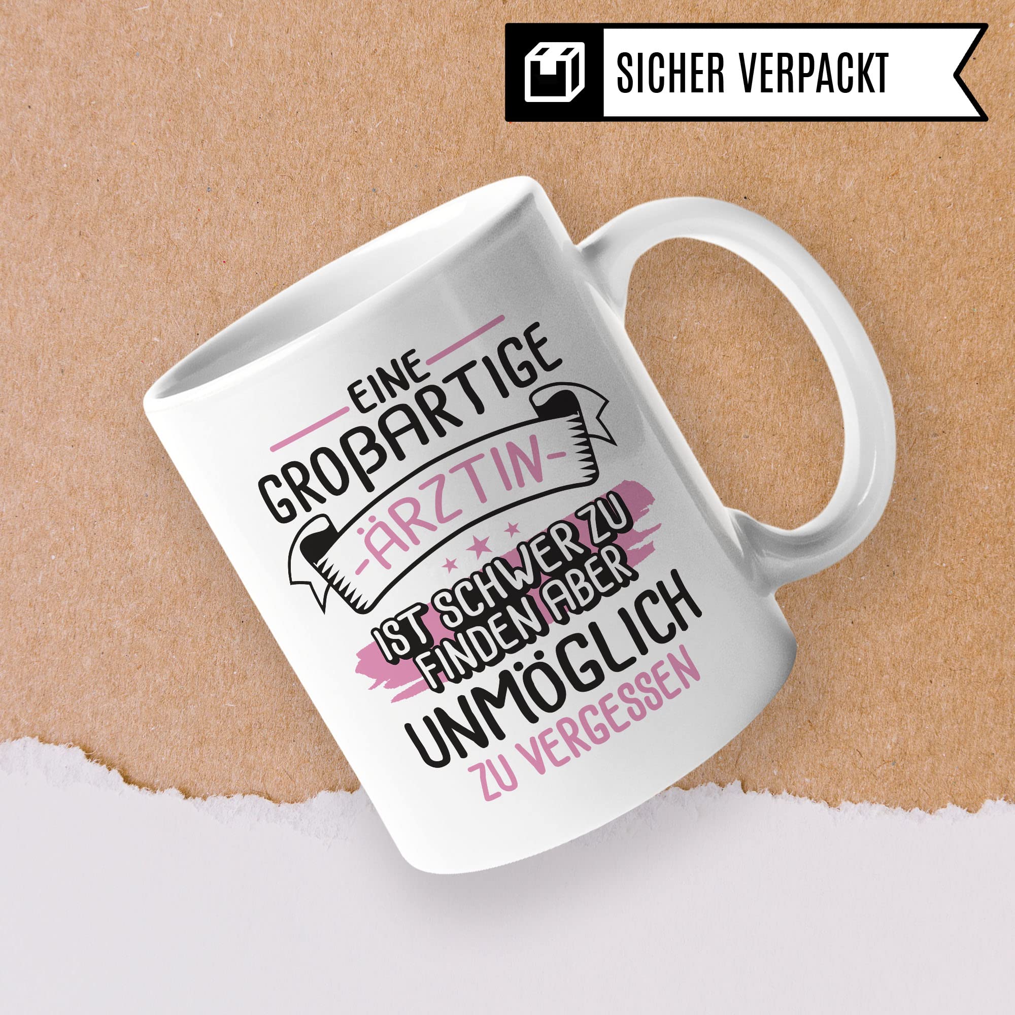 Ärztin Tasse, Eine großartige Ärztin ist schwer zu finden aber unmöglich zu vergessen, Ärztin Geschenk Dankeschön Promotion Tasse schöner Spruch Kaffeetasse Arzt Beruf