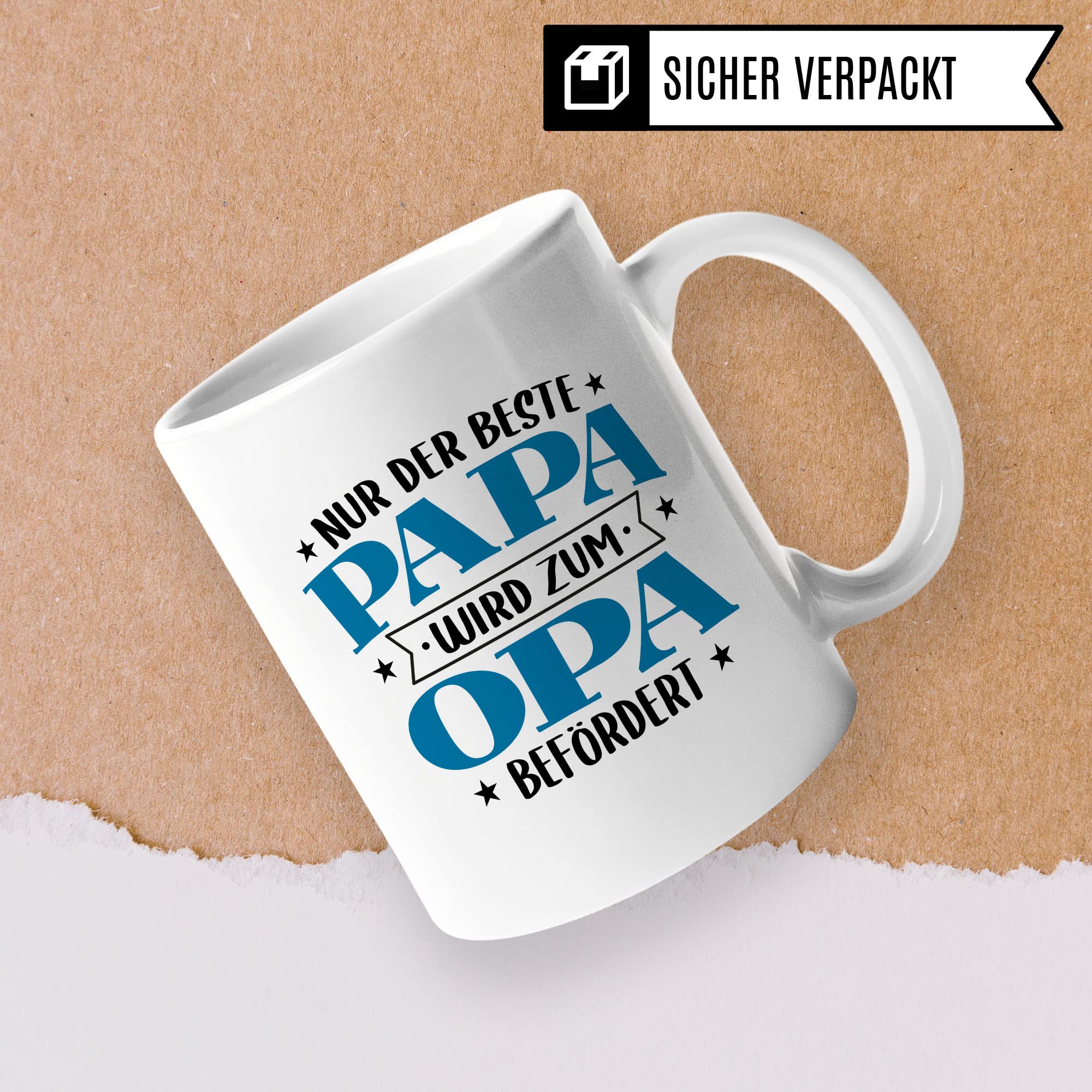 Tasse Opa, Nur der beste Papa wird zum Opa befördert Kaffeetasse mit Spruch lustig Kaffee-Becher Vater Geschenk Geschenkidee Großvater Geburt Teetasse