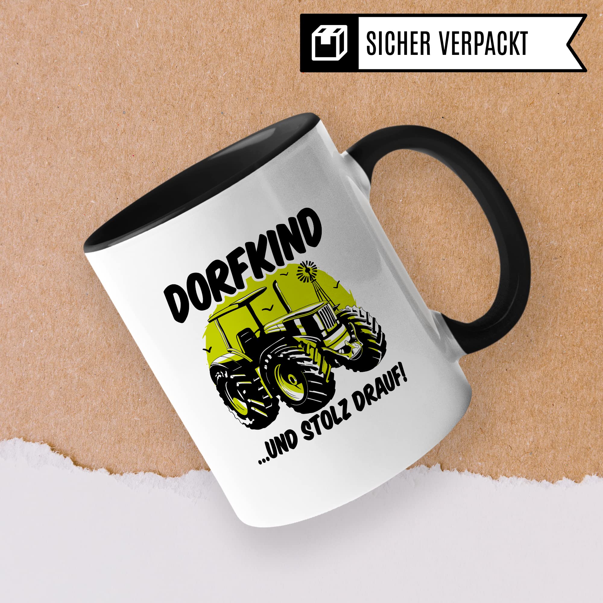 Tasse Dorfkind Geschenk, DORFKIND…UND STOLZ DRAUF Geschenkidee Dorfkinder Kaffeetasse mit Spruch lustig Kaffee-Becher Teetasse ländlich Humor Witztasse