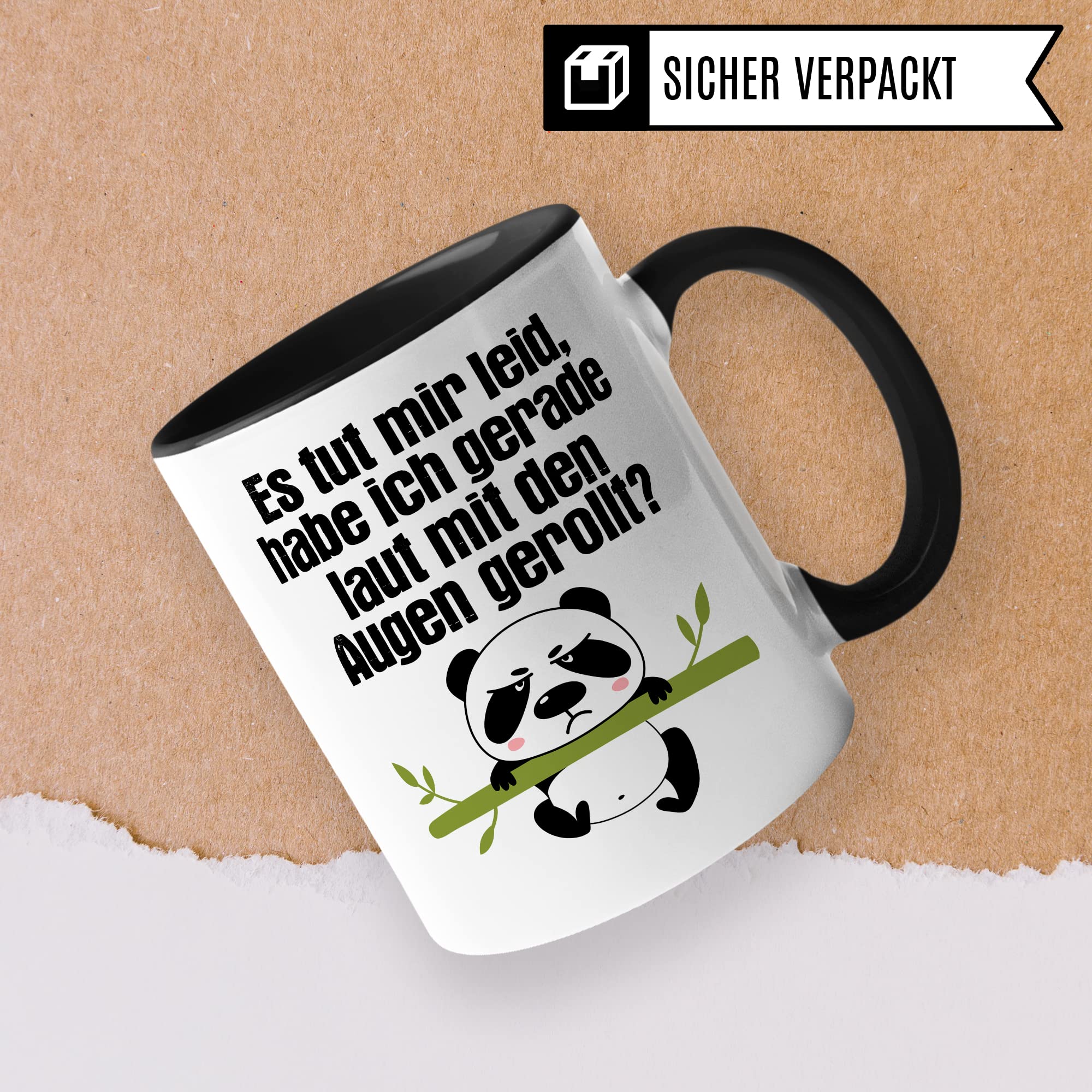 Tasse witzig Lustig Kaffeetasse Tasse fürs Büro Panda Tasse Augen rollen Spruch Kaffee-Becher Tassen Sprüche Witz Cool Kollegin Geschenk Geschenkidee