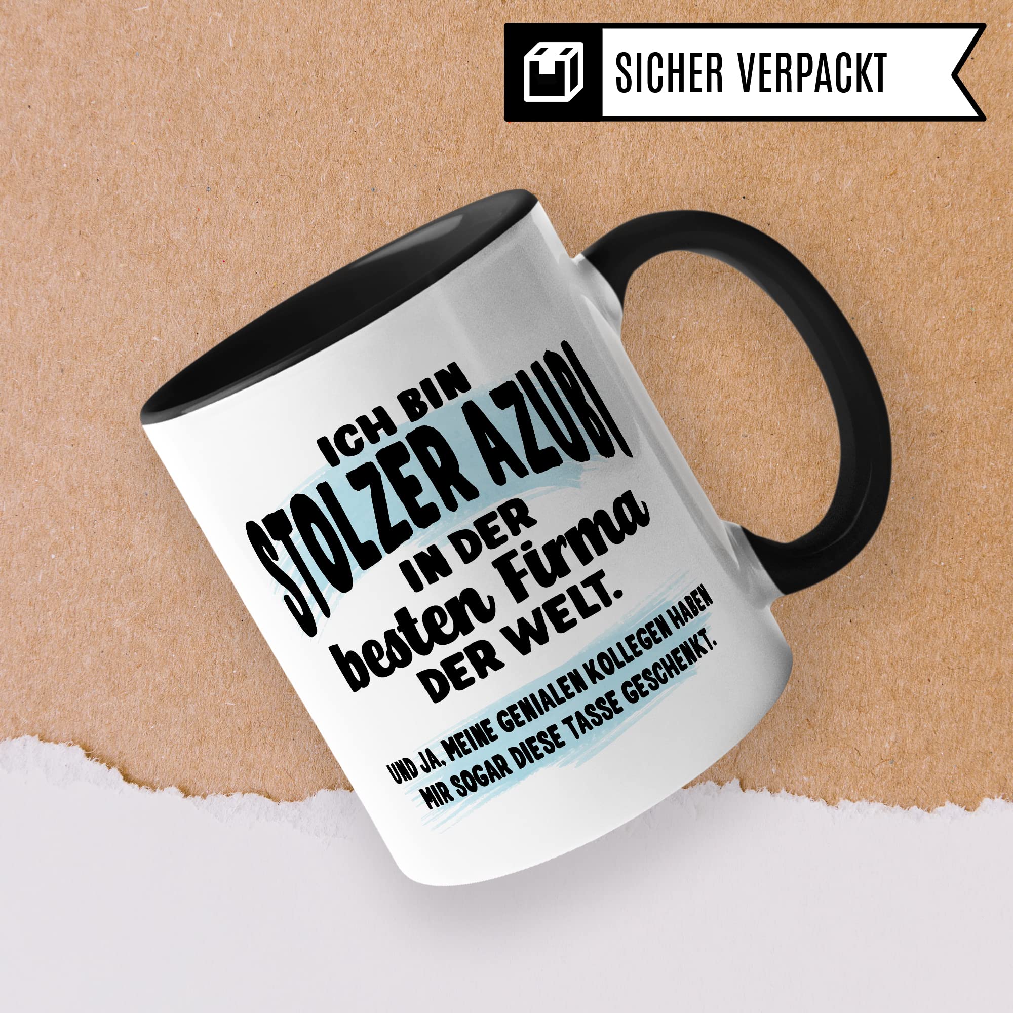 Stolzer Azubi Tasse Kaffeetassen Azubi Ausbildung Kaffee-Becher Lehrling Ausbildung Beste Firma Spruch Becher Geschenkidee Azubi-Geschenk Auszubildender lustig Witz Humor