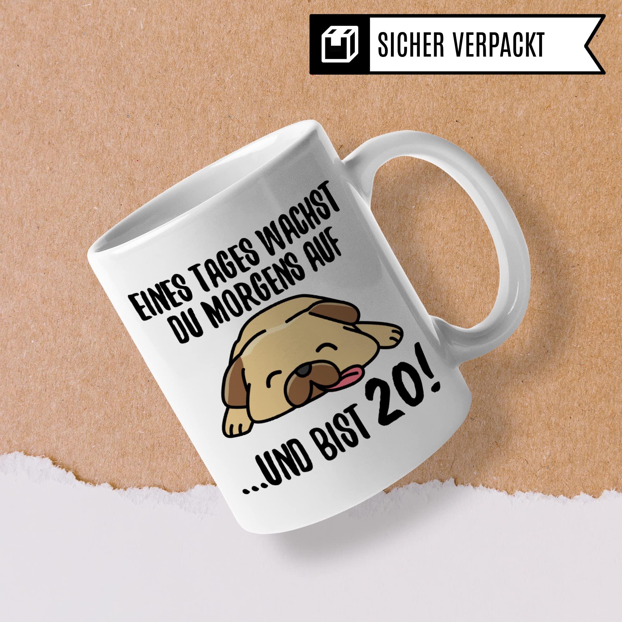 Tasse 20. Geburtstag, Geschenk 20 Geburtstag Frau & Mann, Becher mit Spruch Hunde Motiv, Kaffeebecher Geschenkidee , Kaffeetasse Deko Geburtstagsgeschenk