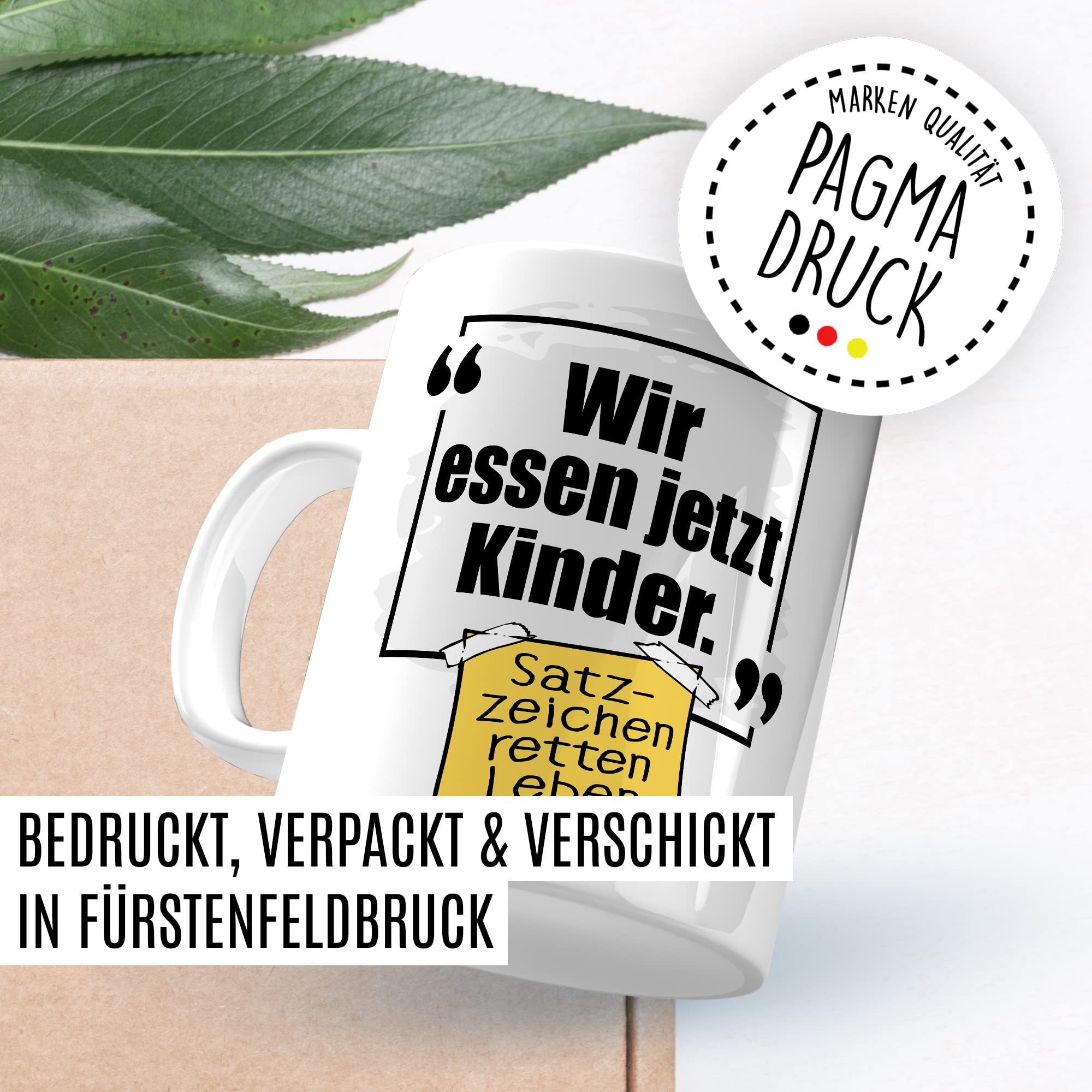 Lustige Tasse mit Spruch Kaffeetasse Grammatik Witz lustig Kaffee-Becher Zeichensetzung rettet Leben wir essen jetzt Kinder Interpunktion Deutsch