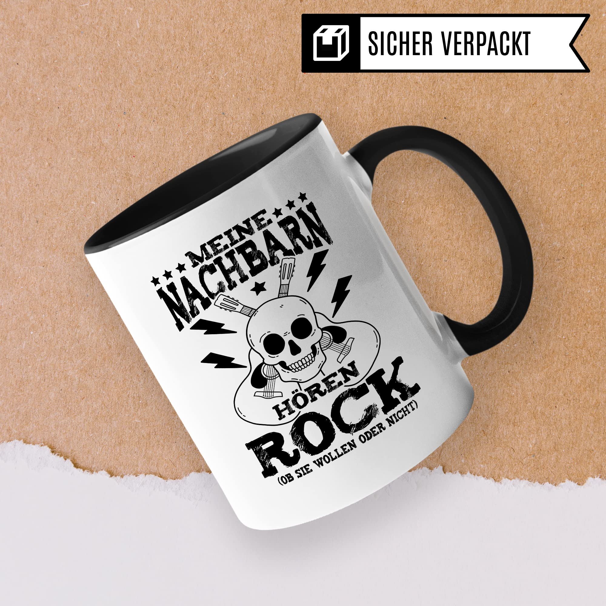 Rock Tasse Rocker Kaffeetasse Metal Fan Geschenkidee Kaffee-Becher Geschenk Spruch lustig Humor Teetasse Witz Meine Nachbarn hören Rock