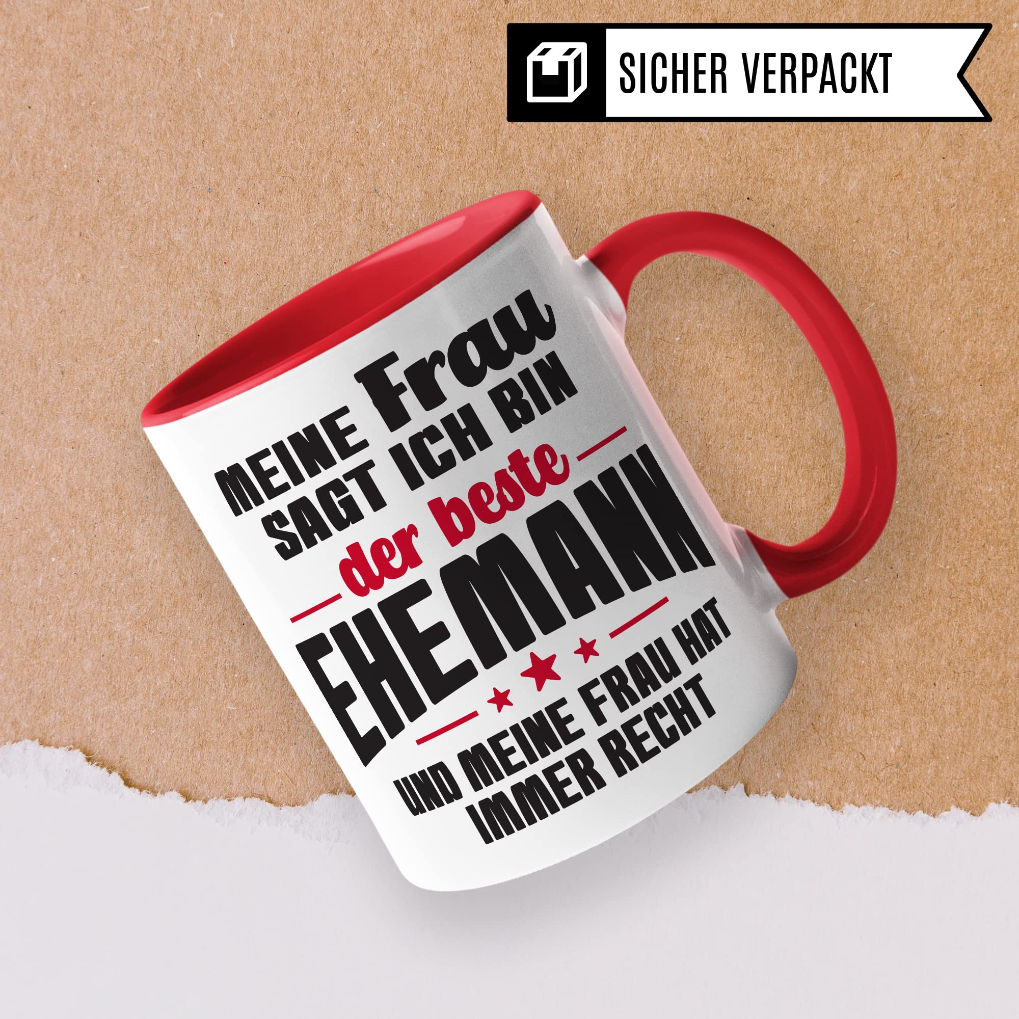 Ehemann Tasse Geschenk, Meine Frau sagt immer ich bin der beste Ehemann Geschenkidee Ehepartner Kaffee-Becher Kaffeetasse Tasse mit Spruch lustig Teetasse Ehe Hochzeit Witztasse