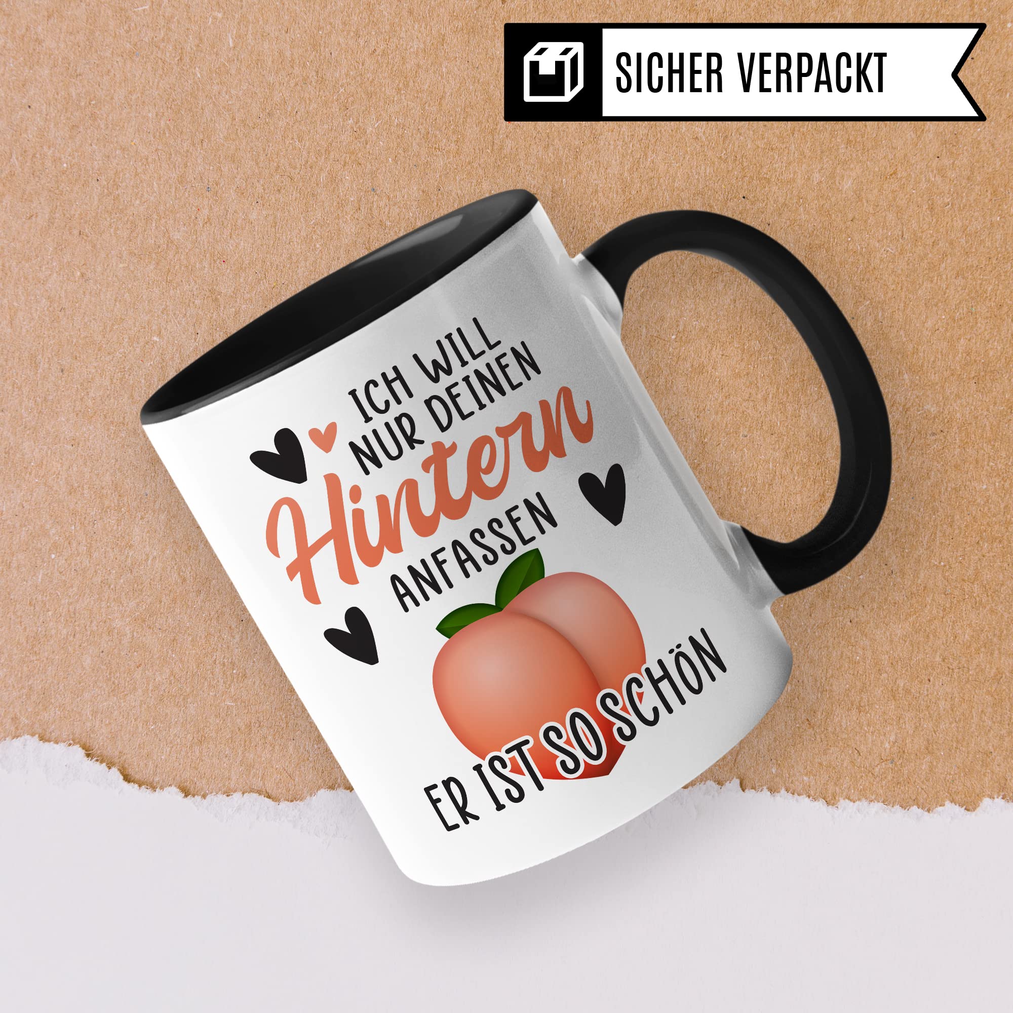 Hintern Tasse Freundin Geschenk Kaffeetasse Freund Popo Kaffee-Becher lustiges Geschenk Beziehung Geschenkidee Humor Ich will deinen Hintern anfassen Spruch Zeichnung