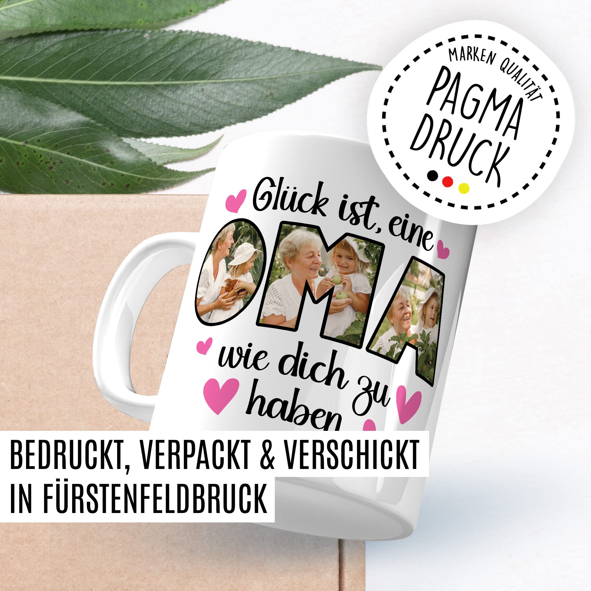 Oma Tasse personalisliert mit Bild, Glück ist eine Oma wie dich zu haben, Geschenk personalisierbar Großmutter Spruch Enkelkinder Geschenkidee Enkel Kaffeetasse