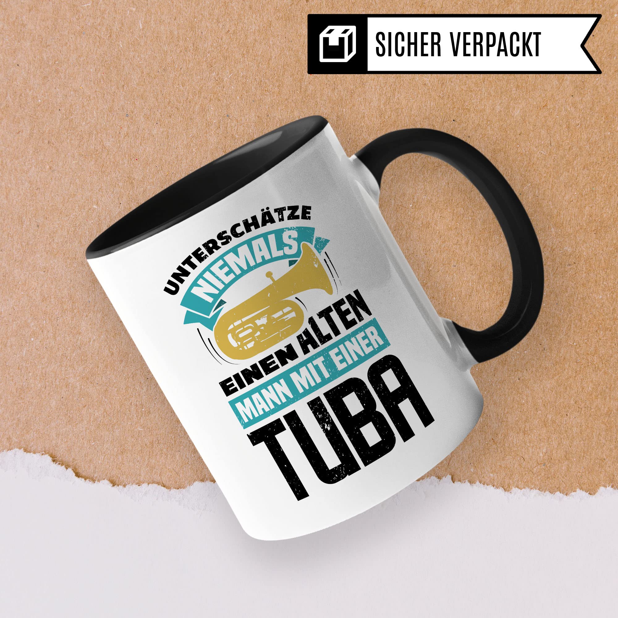 Tuba Tasse Geschenkidee Alter Mann Kaffeetasse Humor Witz Geschenk für Tubaspieler Kaffeebecher Bigband Becher