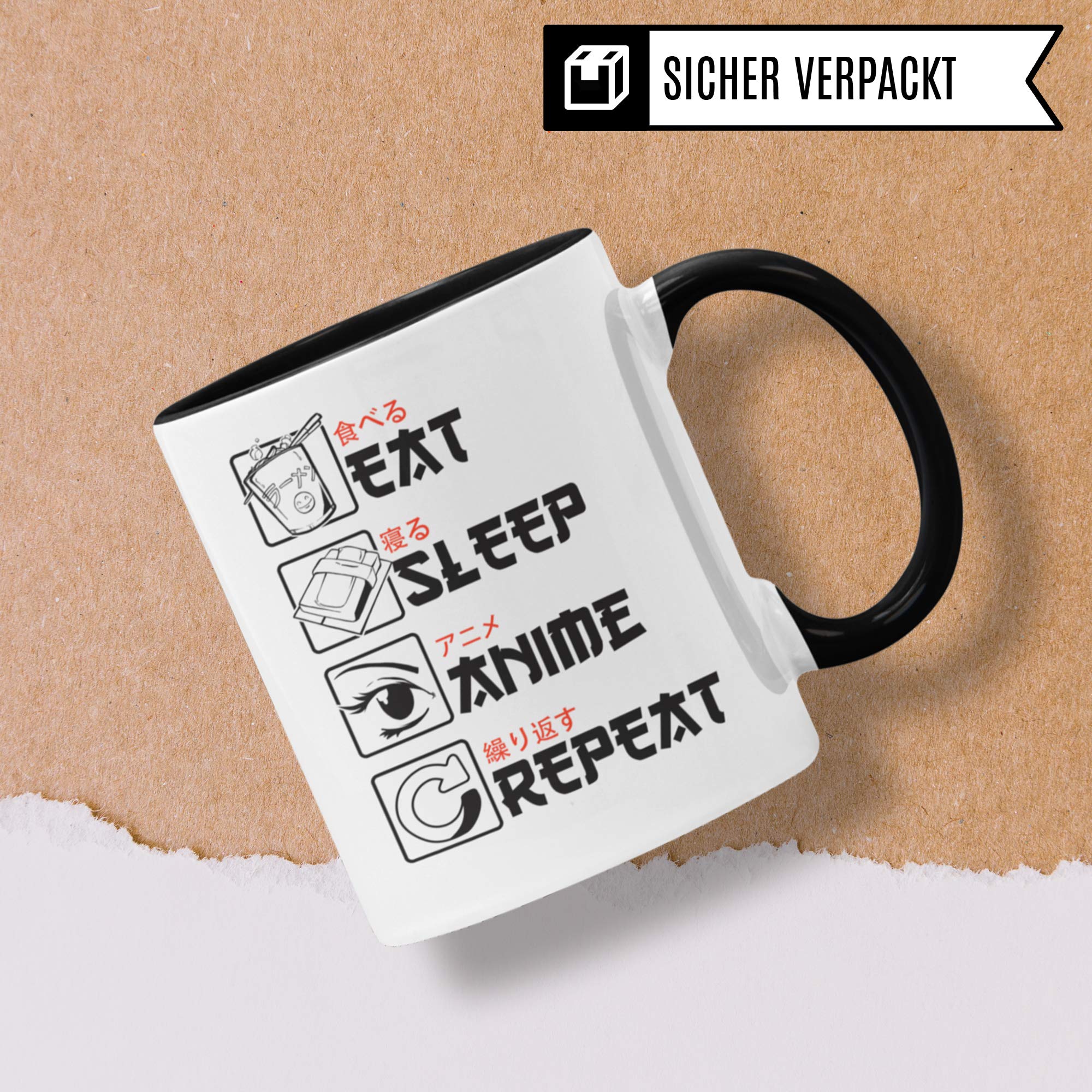 Eat Sleep Anime Repeat - Anime Tasse Geschenk - Spruch Becher Otaku Geschenkidee - Baka Kaffeetasse Japan Manga