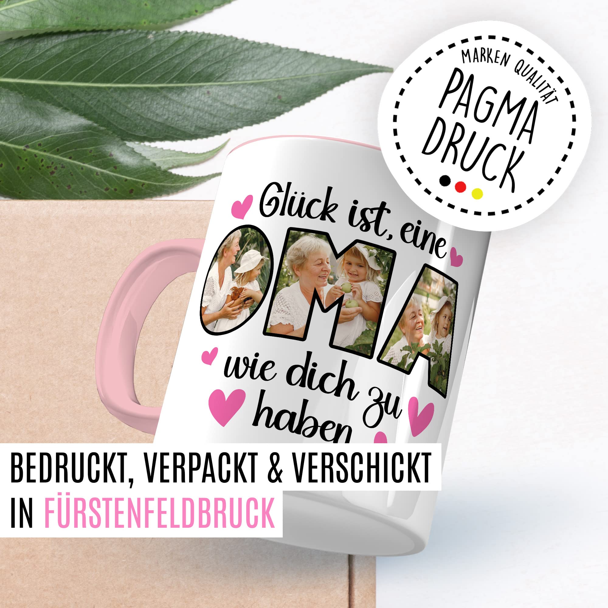 Oma Tasse personalisliert mit Bild, Glück ist eine Oma wie dich zu haben, Geschenk personalisierbar Großmutter Spruch Enkelkinder Geschenkidee Enkel Kaffeetasse