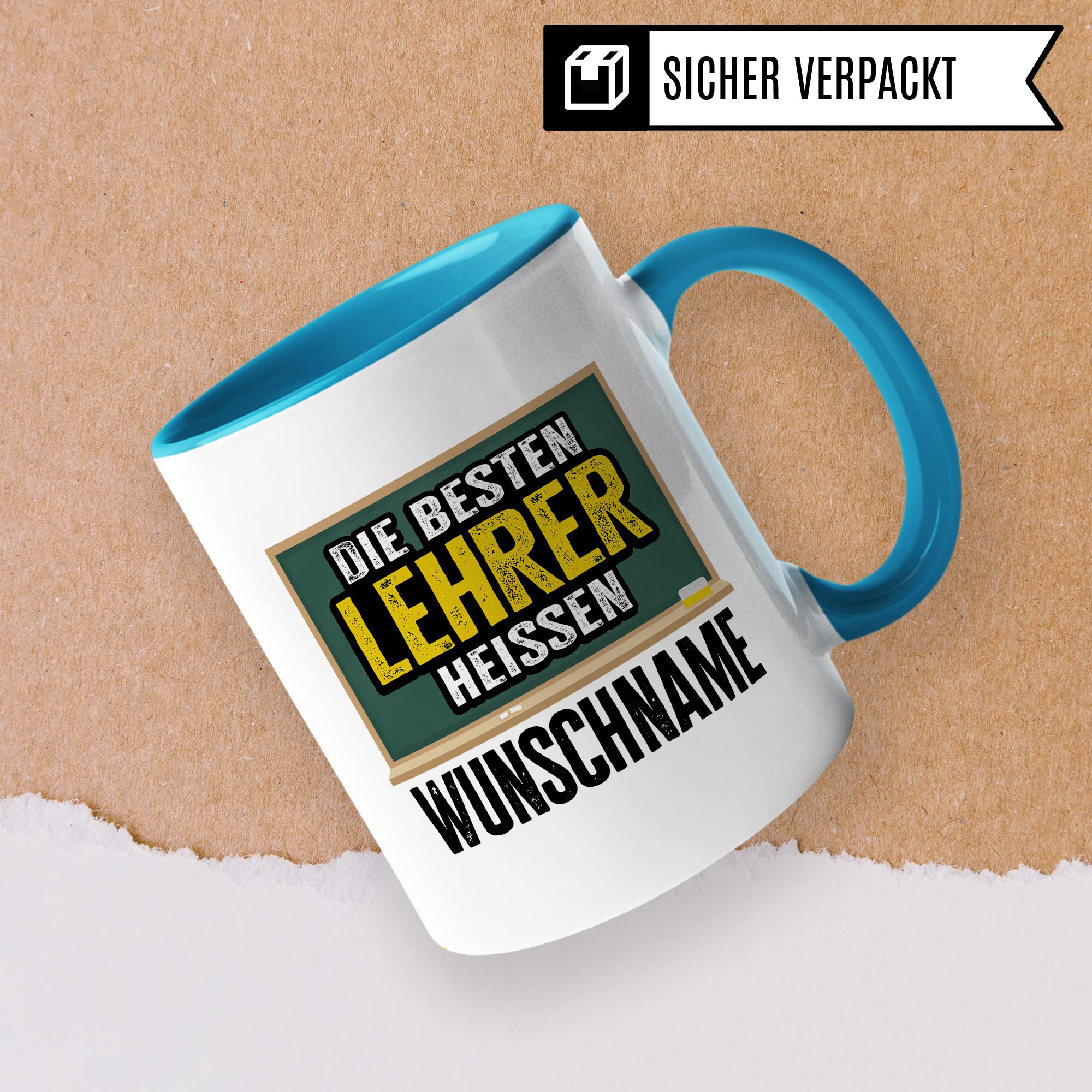 Bester Lehrer Tasse mit Spruch Geschenk Kaffee-Tasse personalisiert mit Namen Kaffee-Becher Lehrer lustig Geschenkidee Lehrerin personalisierbar Abschied Abschiedsgeschenk