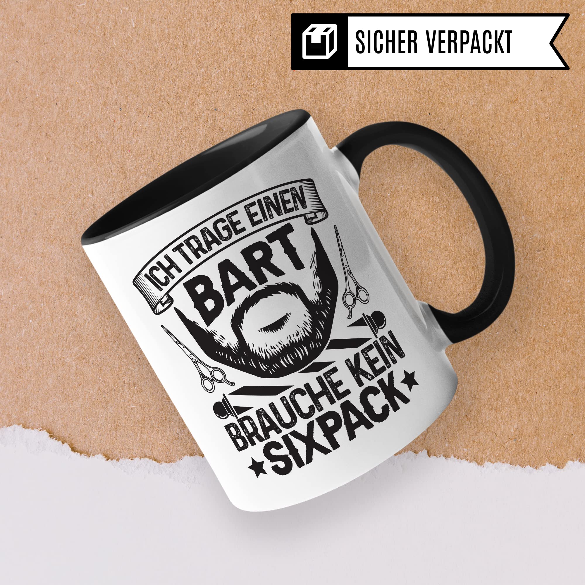 Bartträger Tasse, Ich trage einen Bart - brauche kein Sixpack, Bart Geschenkidee, lustiger Spruch Mann mit Bart, Geschenk Kollegen Freund Kumpel Kaffee-Becher