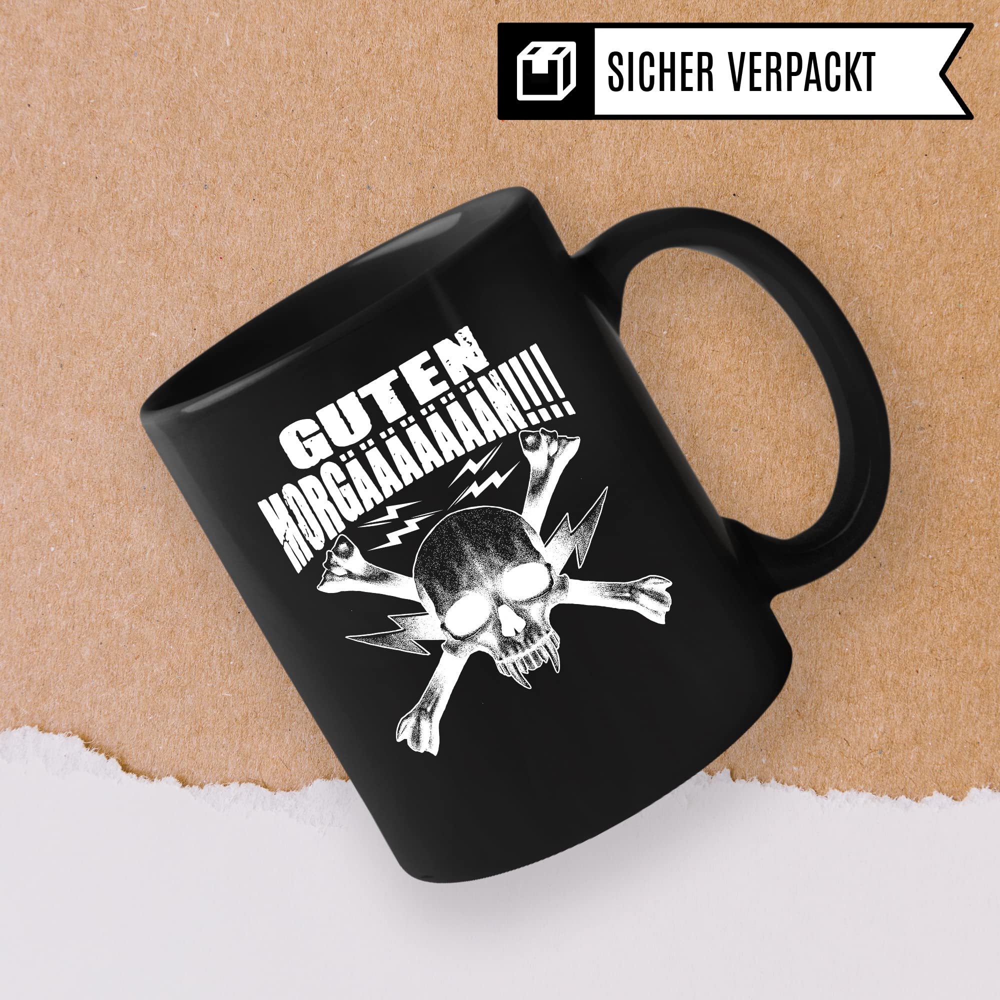 Tasse lustig Heavy Metal Rocker Kaffeetasse Metal Fan Geschenkidee Kaffee-Becher Metalic Rocker Geschenk Spruch lustig Humor Teetasse Witz GUTEN MORGÄÄÄN!!