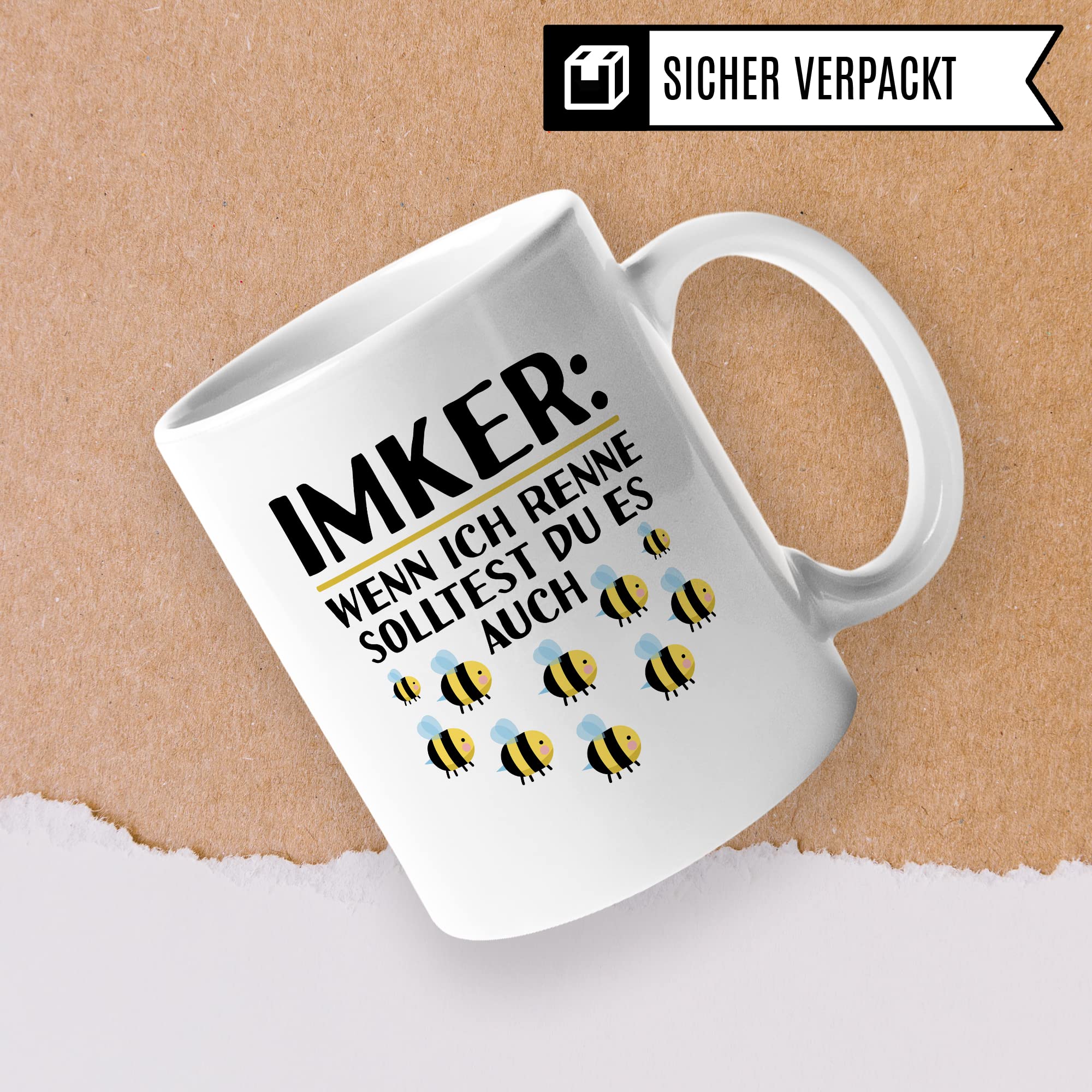 Tasse Imker Geschenk, Wenn ich renne solltest du es auch Geschenkidee Bienenzüchter Kaffee-Becher Tasse mit Spruch lustig Kaffeetasse Bienenvater Witztasse Humor Teetasse