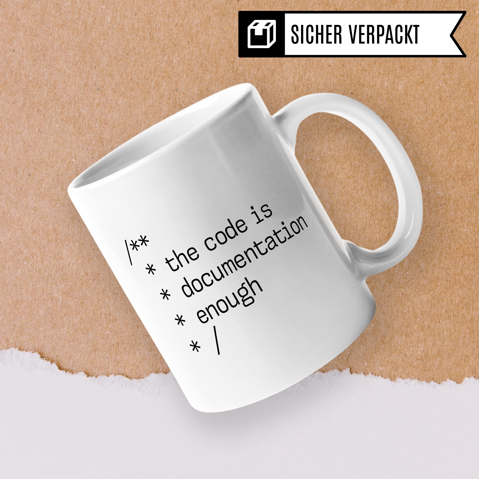 Informatik Geschenk Tasse, The Code is Documentation enough Geschenkidee für Informatiker Kaffee-Becher Informatikerin Programmierer Kaffeetasse mit Spruch lustig Code