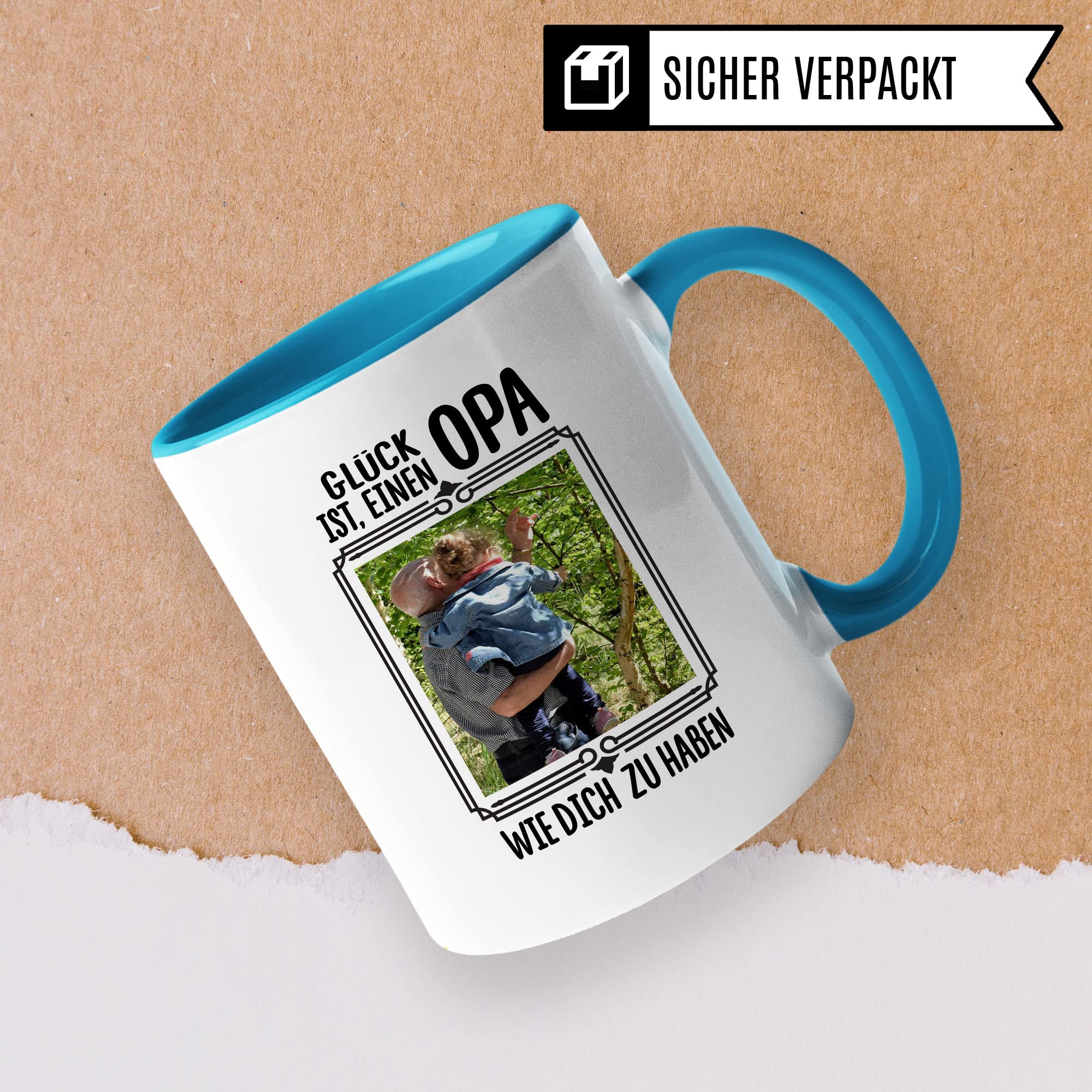 Tasse personalisierbar Opa Geschenk, Glück ist ein Opa wie dich zu haben Geschenkidee Großvater personalisierbar Kaffeetasse mit Spruch Kaffee-Becher Teetasse glücklich