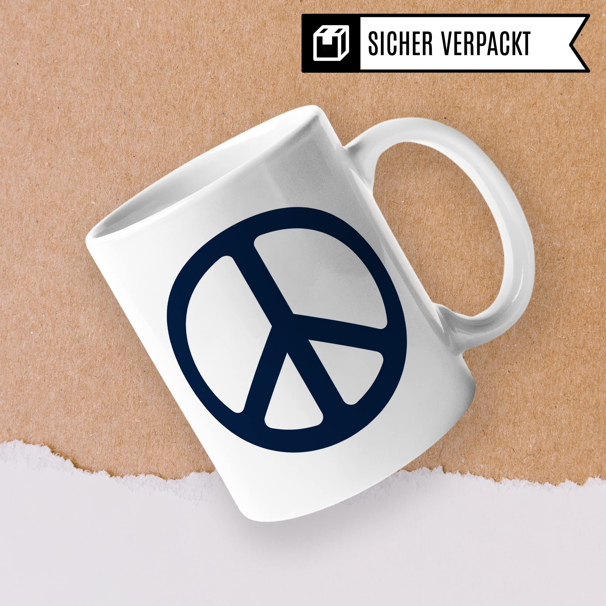 Tasse Peace Zeichen, Geschenk Frieden Geschenkidee Peace-Sign, in Deutschland handveredelter Friedenszeichen Kaffee-Becher