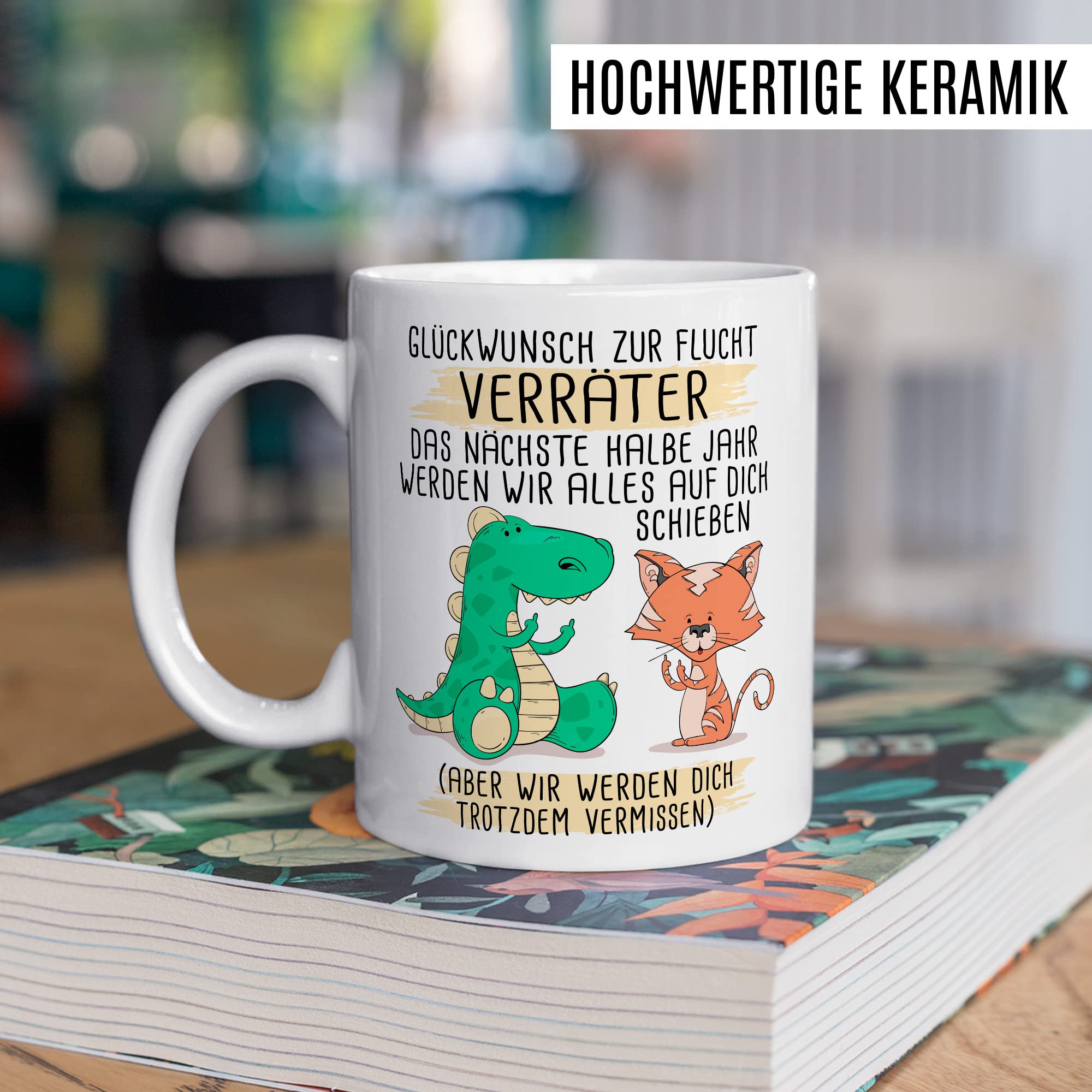 Abschied Tasse Abschiedsgeschenk Kaffeetasse Glückwunsch zur Flucht Spruch lustiger Kaffee-Becher Jobwechsel Kollege Kollegin Kündigung Ruhestand Geschenkidee Rente Geschenk Büro Arbeit