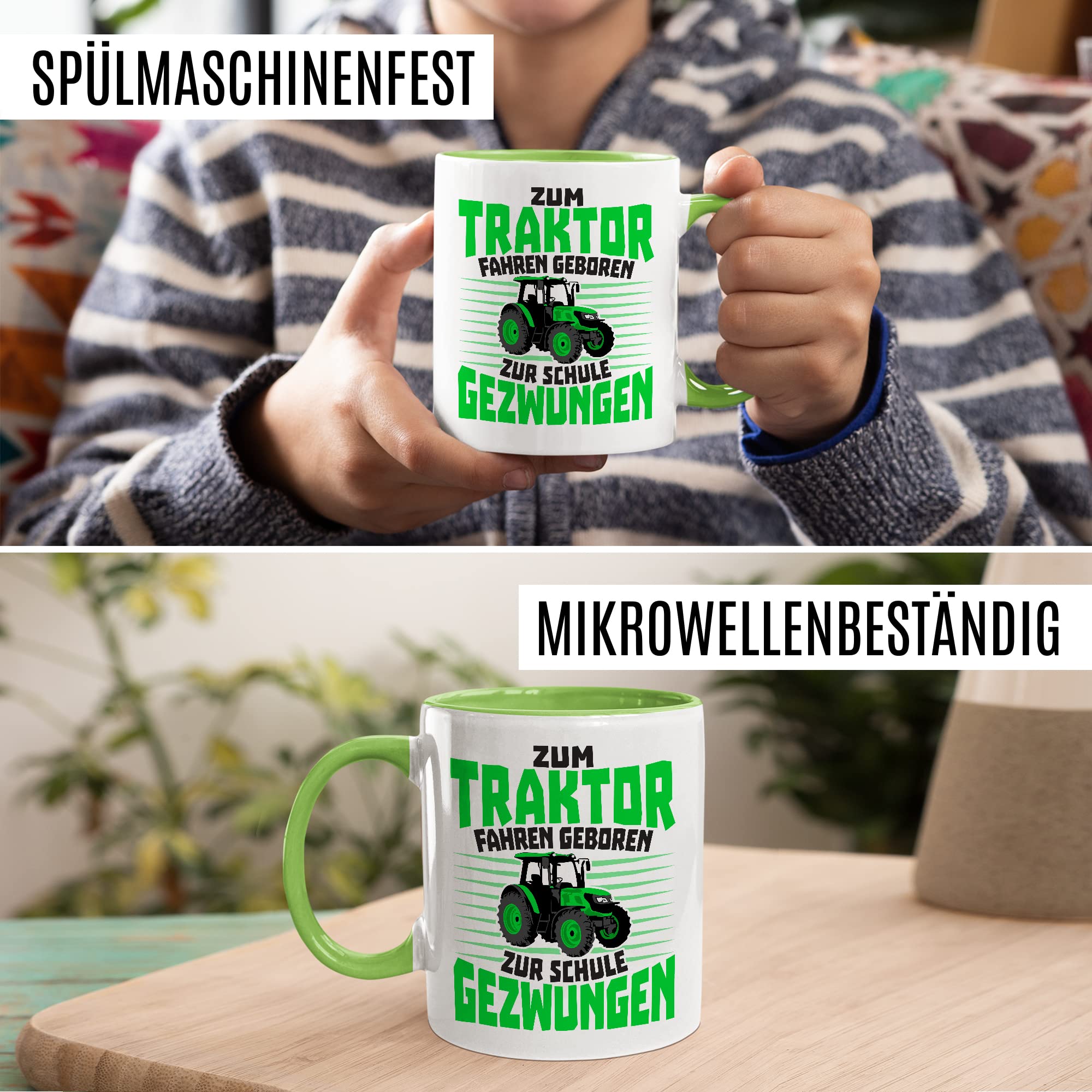 Tasse Bauer Geschenk, Zum Traktor fahren geboren - Zur Schule gezwungen Geschenkidee Landwirt Kaffeetasse mit Spruch lustig Kaffee-Becher Witztasse Teetasse