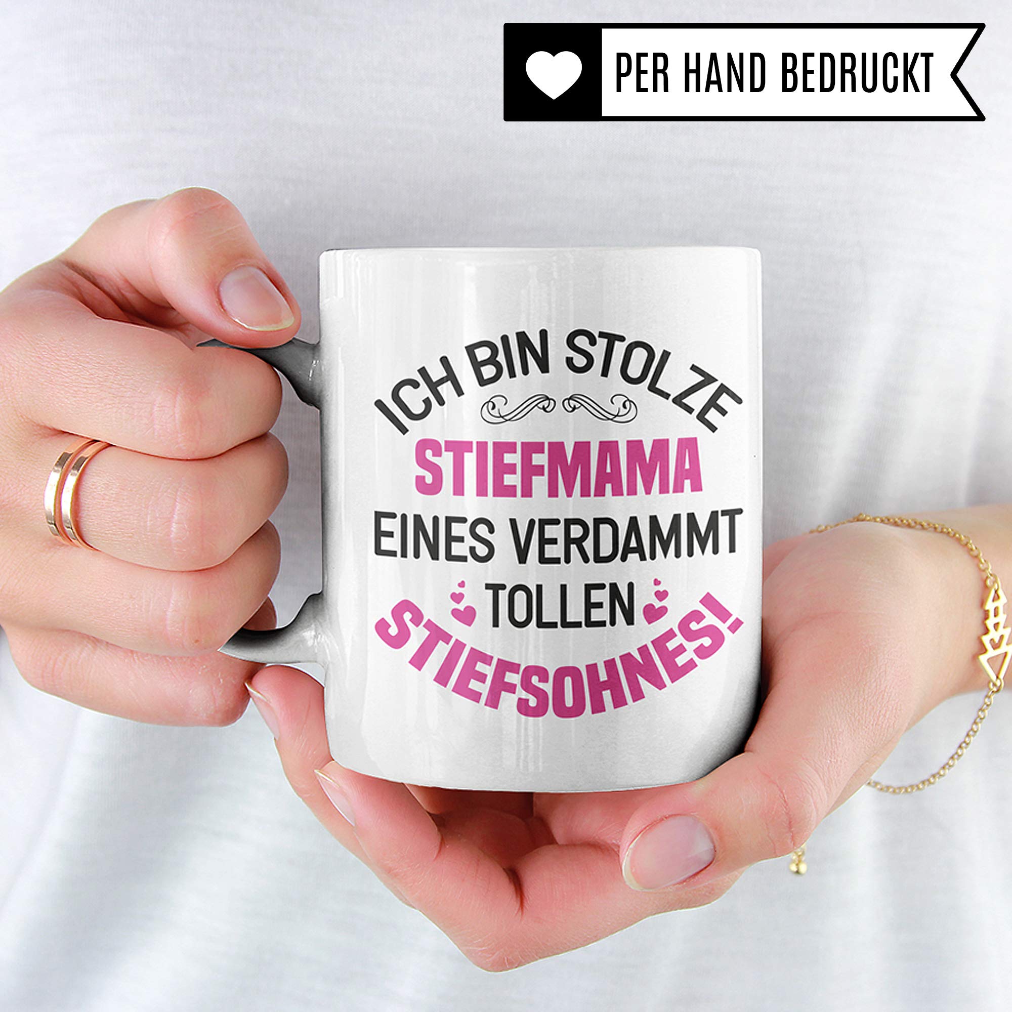 Pagma Druck Tasse Stiefmutter Stiefsohn, Bonus Mama Kaffeetasse Geschenk Spruch, Bonusmama Stief Mutter Sohn Geschenkidee Kaffeebecher (Weiß/Weiß)