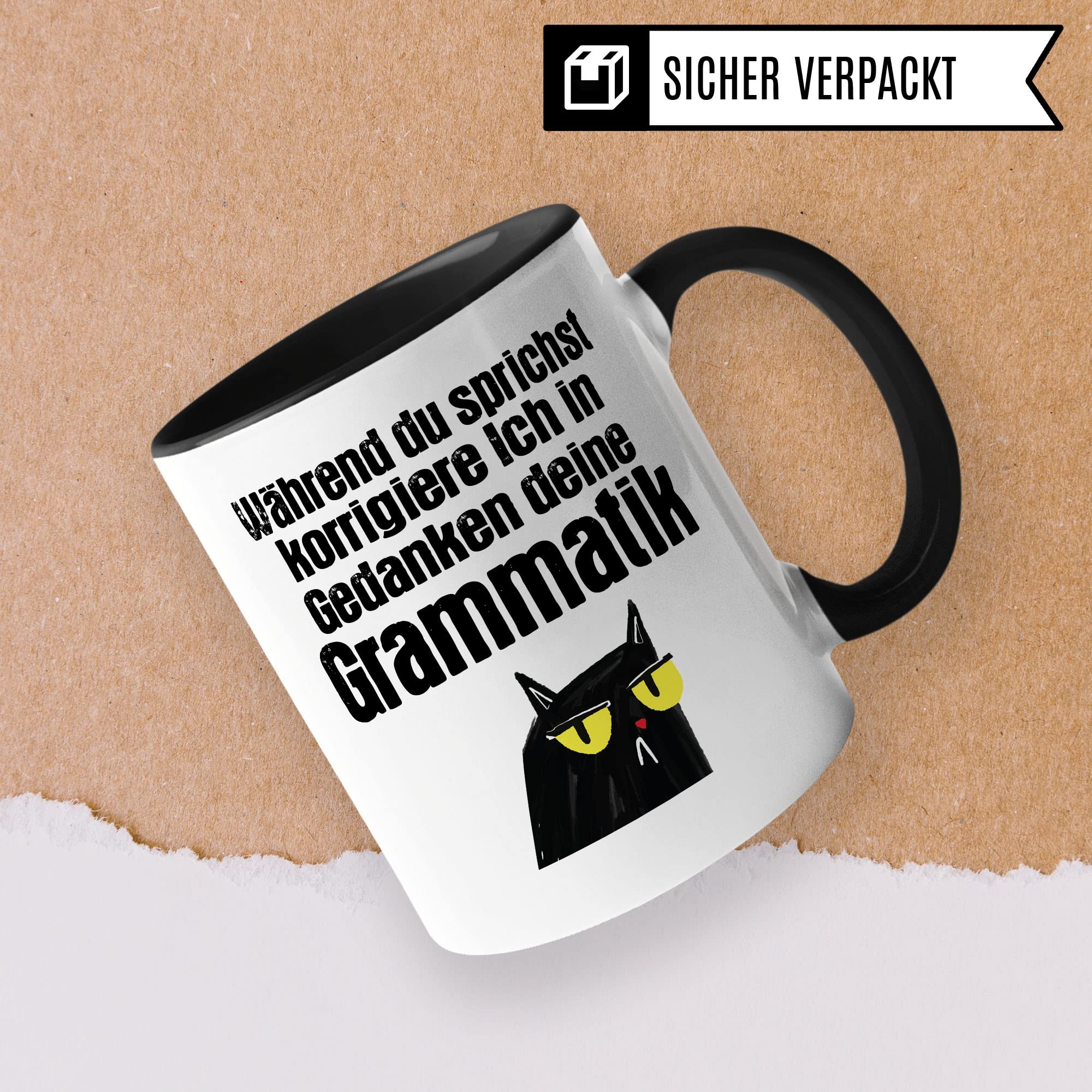 Tasse mit Spruch lustig, Ich korrigiere in Gedanken deine Grammatik, Kaffee-Becher witzig Lehramt Referendar Germanist Germanistin Germanistik Geschenk