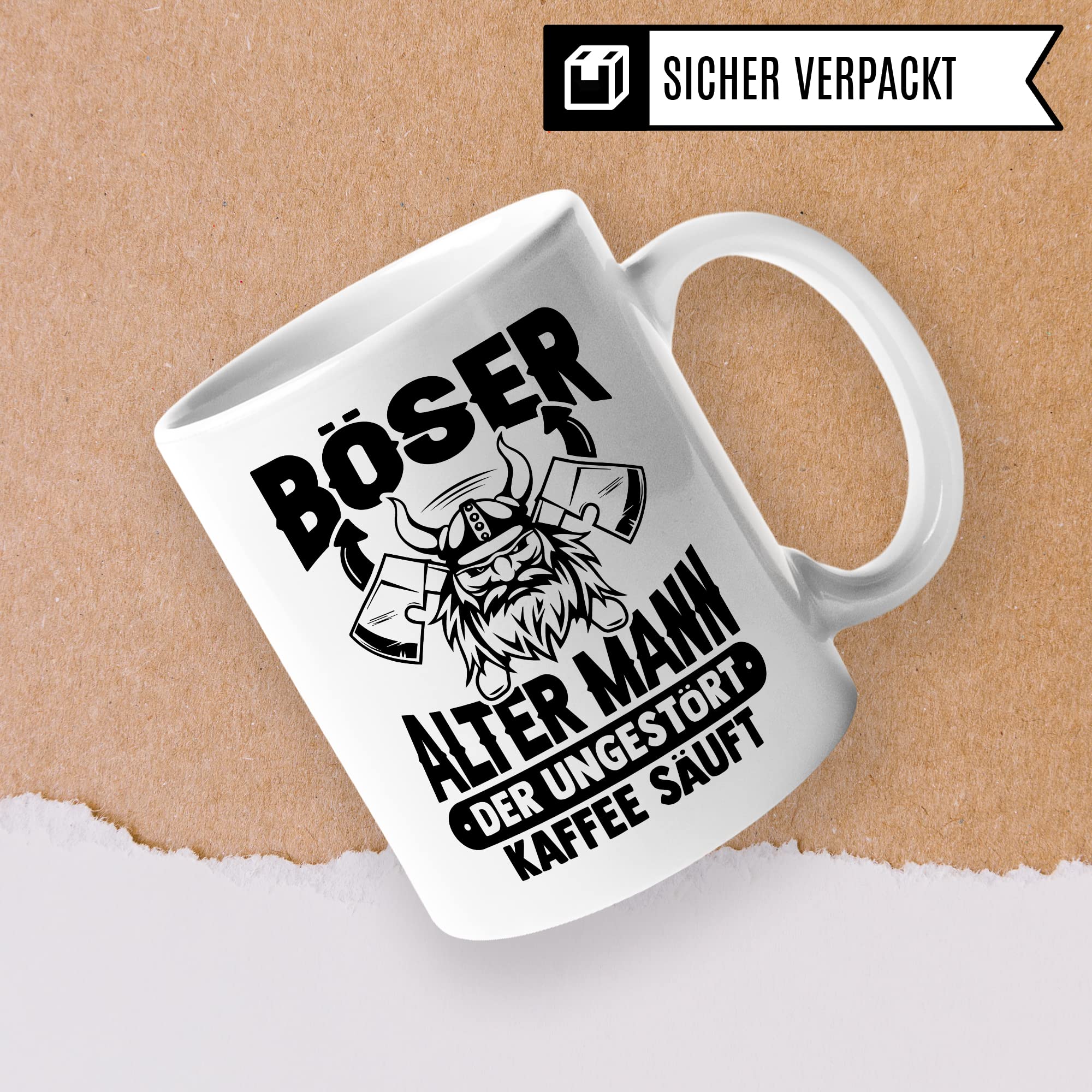 Tasse alter Mann, Böser alter Mann der ungestört Kaffee säuft Kaffee-Becher Geschenk Geschenkidee für alte Männer Papa Opa Kaffeetasse Wikinger-Motiv Tasse mit Spruch lustig