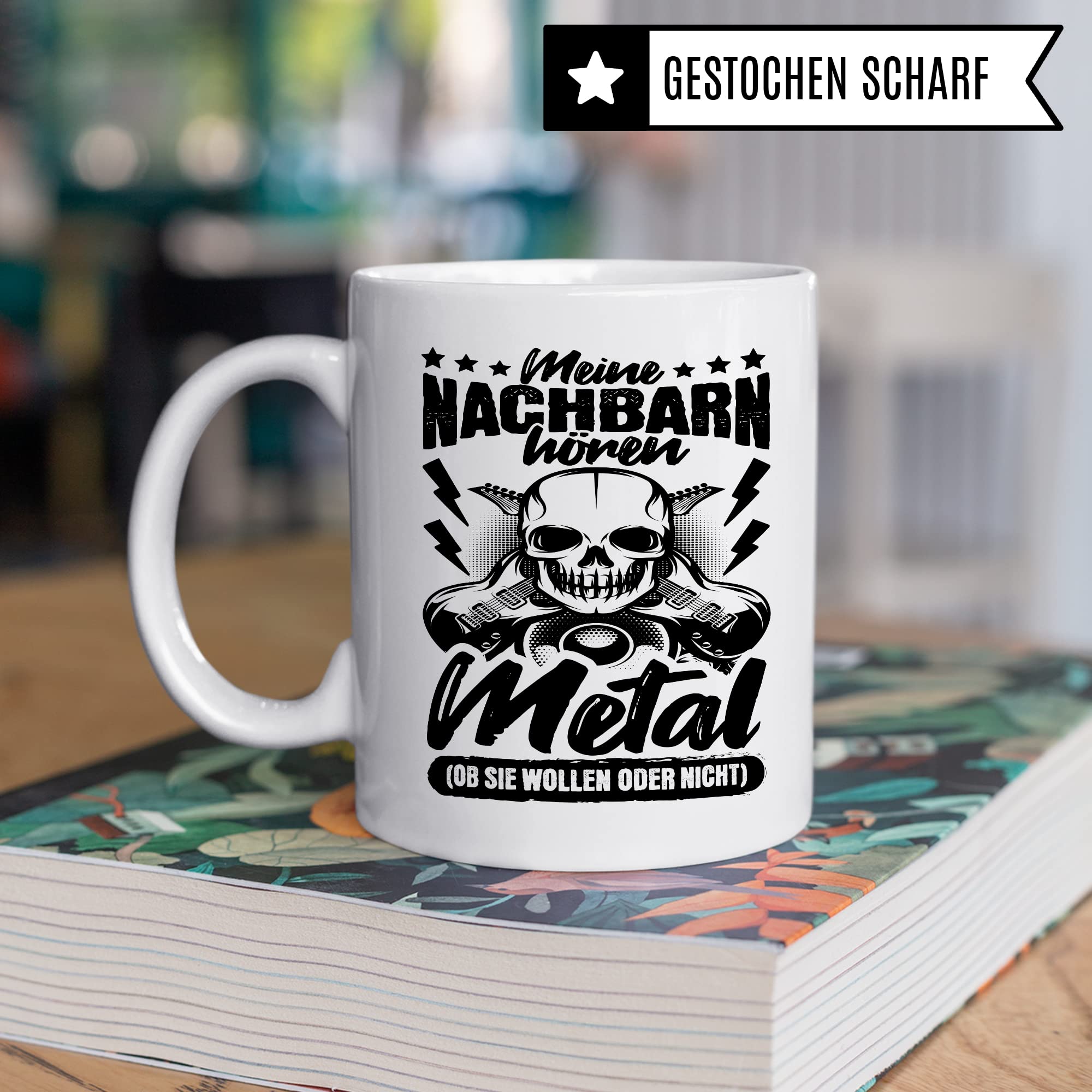 Metal Tasse Rocker Kaffeetasse Metal Fan Geschenkidee Kaffee-Becher Metalic Geschenk Spruch lustig Humor Teetasse Witz Meine Nachbarn hören Metal