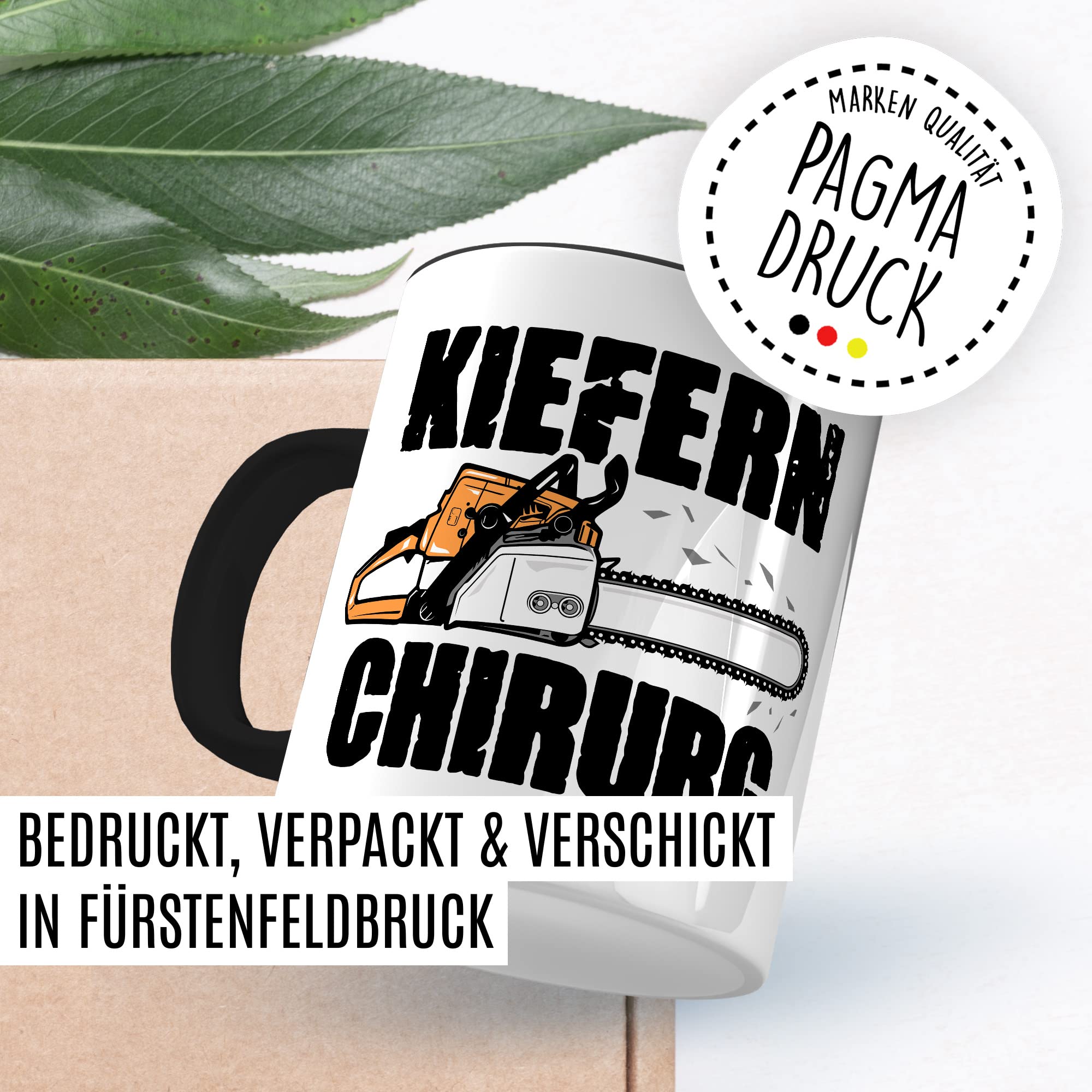 Kiefernchirurg Tasse Kettensäge Geschenkidee Wald Kaffeetasse mit lustigen Spruch Geschenk für Förster Kaffeebecher Holz machen Becher