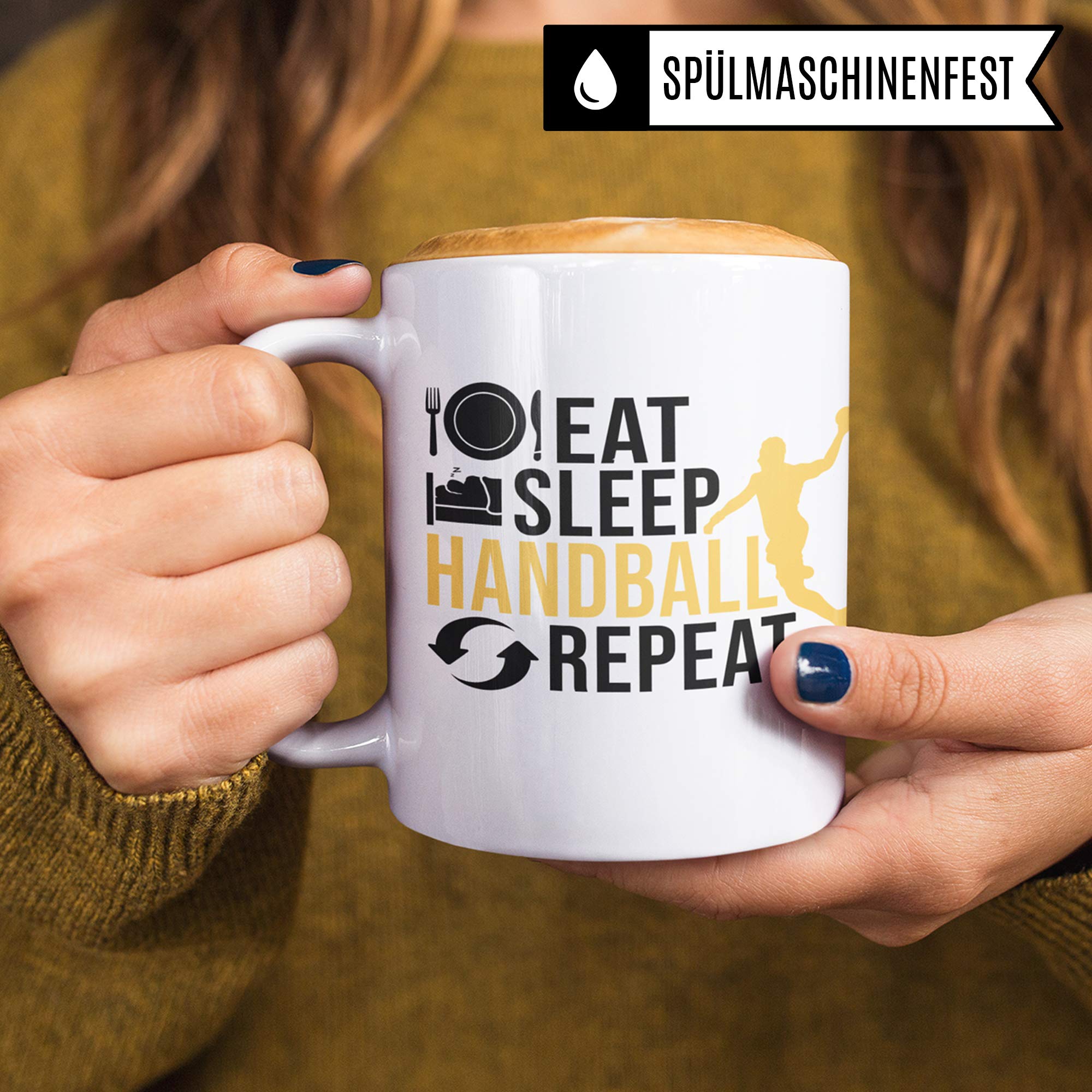 Pagma Druck Handball Geschenke für Männer, Jungen Handball Tasse, Eat Sleep Handball Repeat Becher Handballer Geschenkidee, Handballspieler Handballverein Handballmannschaft Spruch