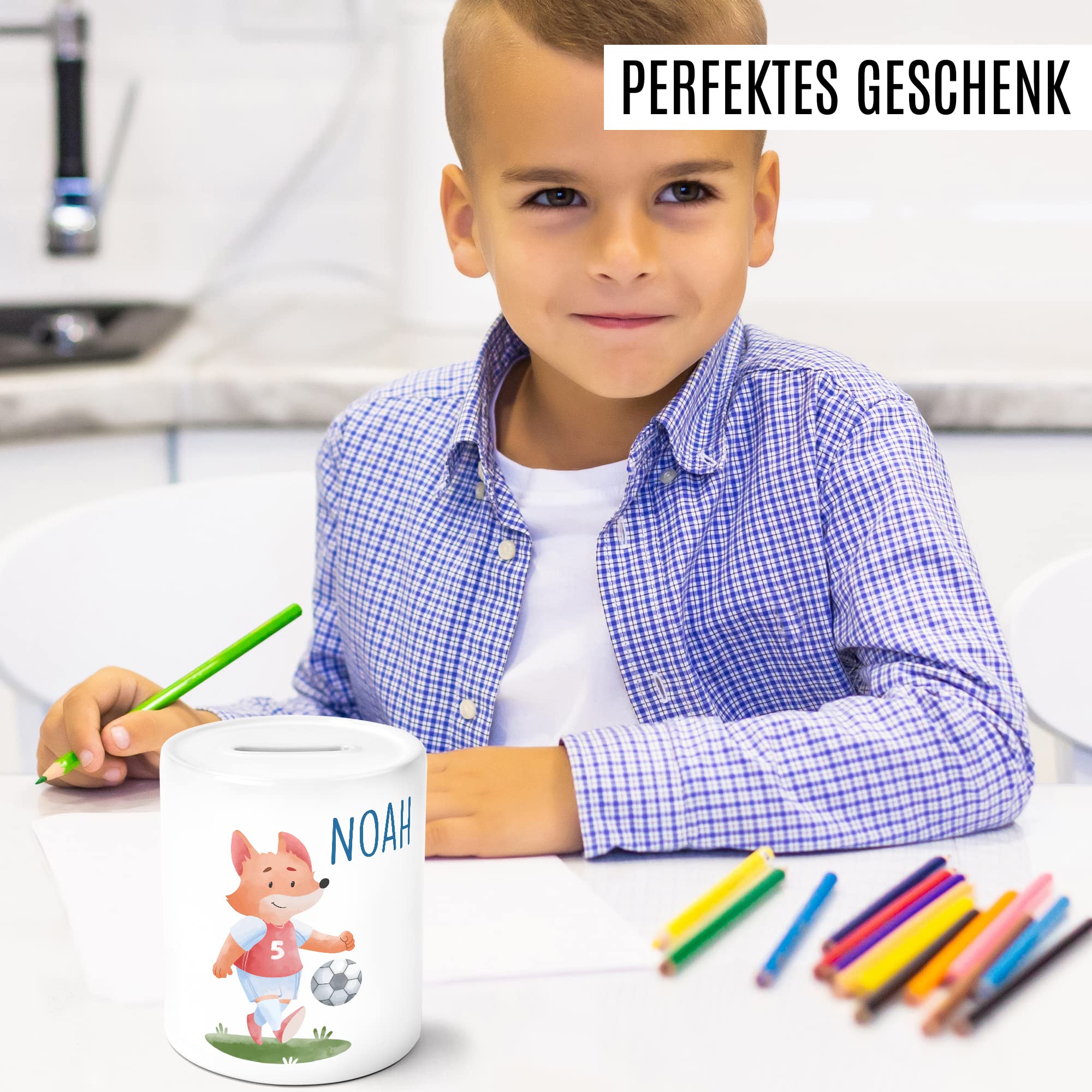 Spardose Junge mit Name personalisiert Buchstaben Jungen Einschulung Geburtstag Einschulung Geburt Taufe Geburtstag Taschengeld Sparschwein Geld-Geschenk Kinderspardose