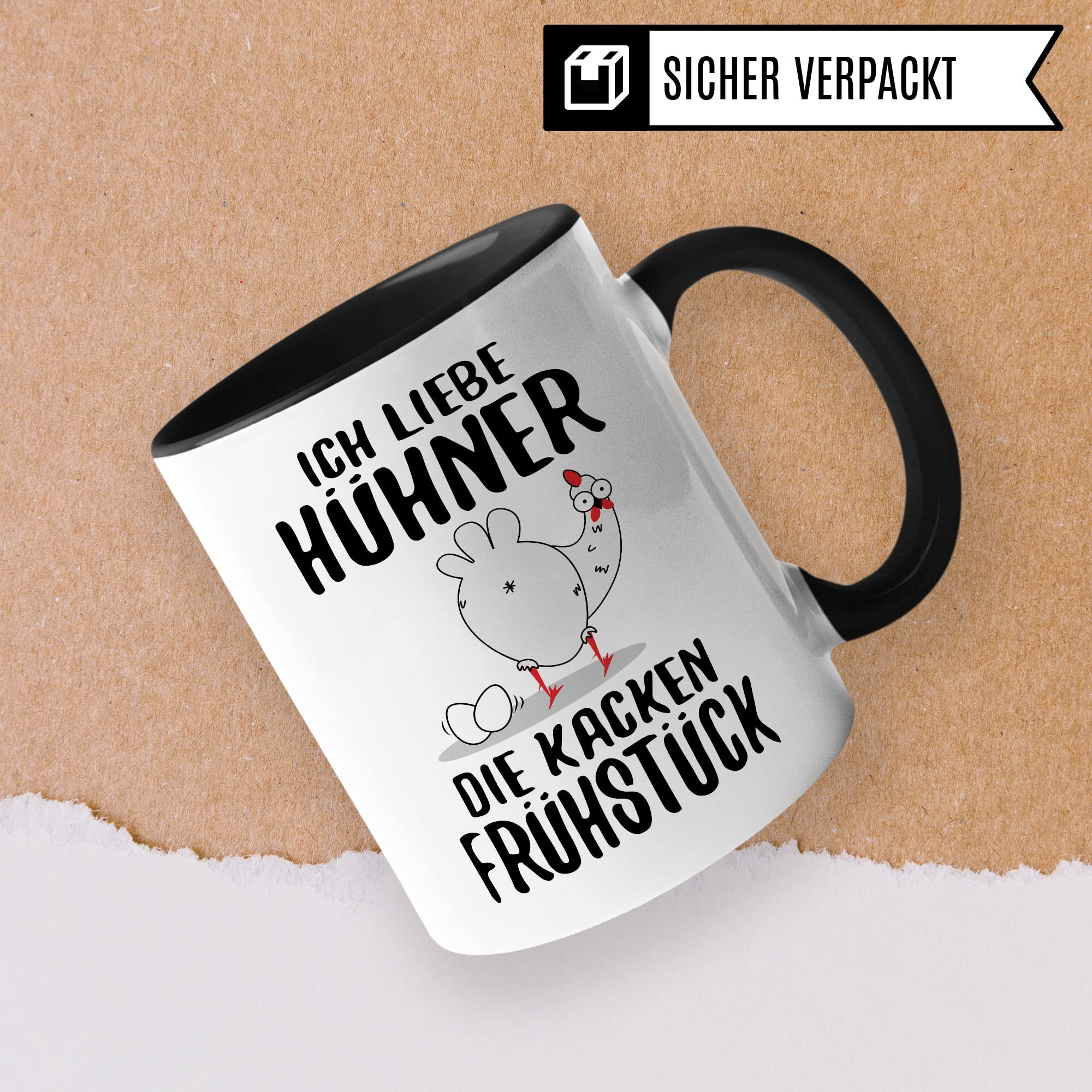 Hühner Tasse, Ich liebe Hühner die kacken Frühstück, lustig Hühnerhalter Geschenk für Landwirt Bauer Hühnerbesitzer, witzige Frühstück-Tasse mit Huhn-Motiv