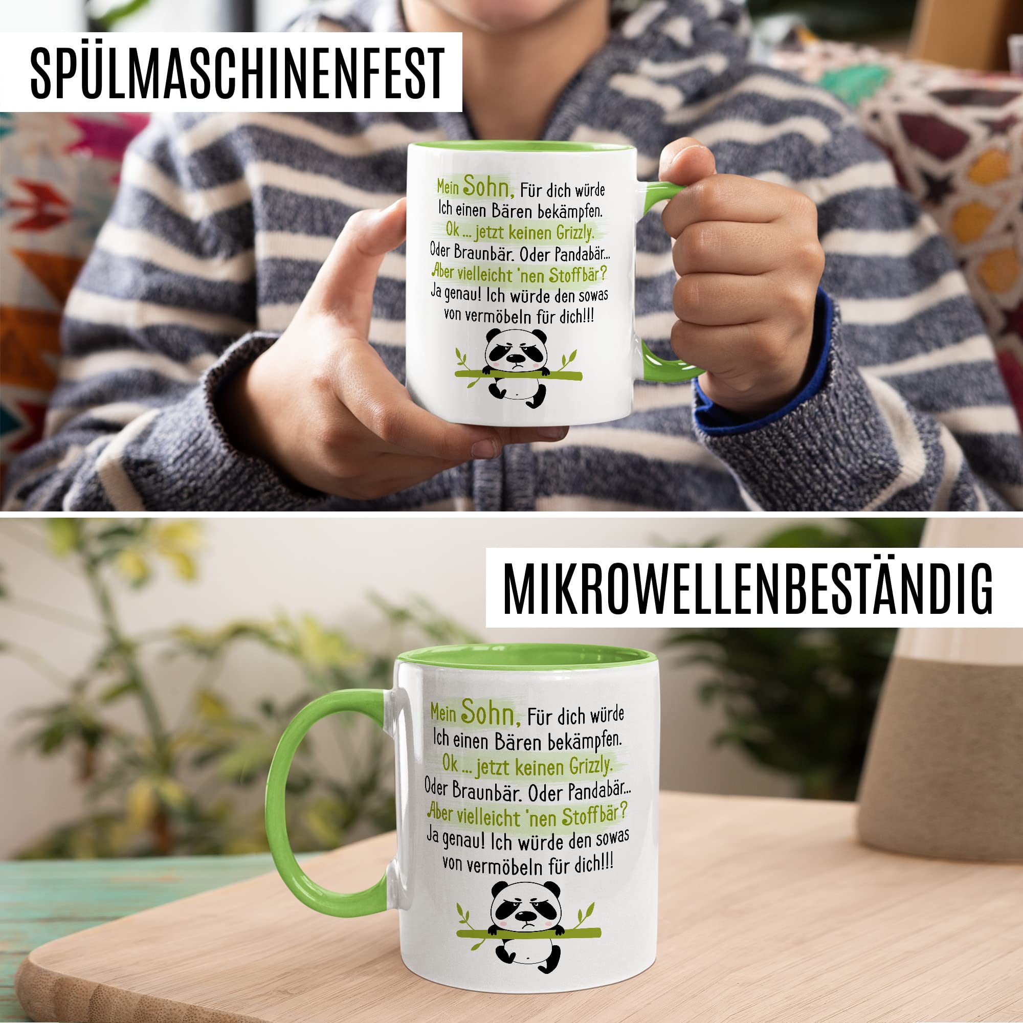 Sohn Tasse Geschenk, Mein Sohn für dich würde ich einen Bären bekämpfen Geschenkidee Vater Mutter Kaffeetasse mit Spruch lustig Kaffee-Becher Witztasse Teetasse Mama Papa