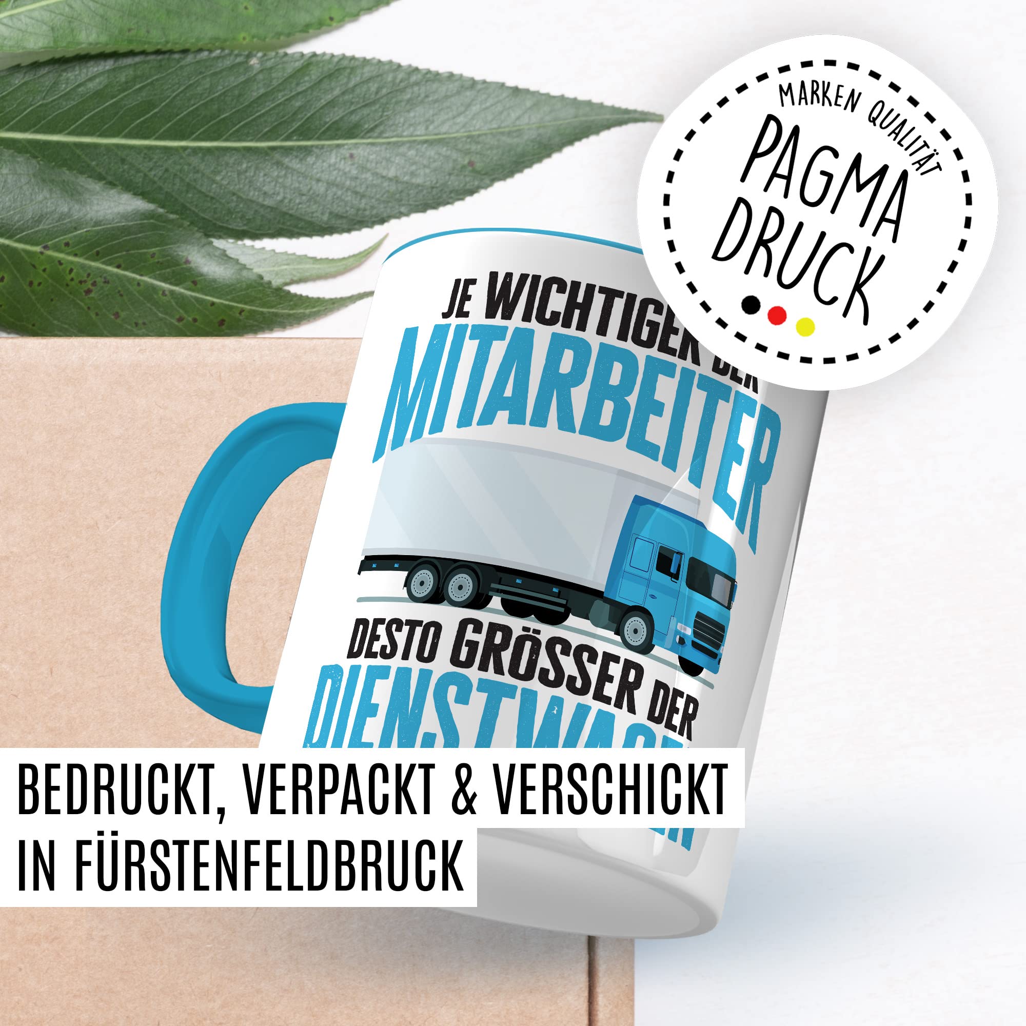 LKW Tasse mit Spruch Lkw-Fahrer Kaffeetasse Kaffee-Becher lustig Geschenkidee Fernfahrer Geschenk Lastwagen Spediteur Je wichtiger der Mitarbeiter desto größer der Dienstwagen Witz Trucker