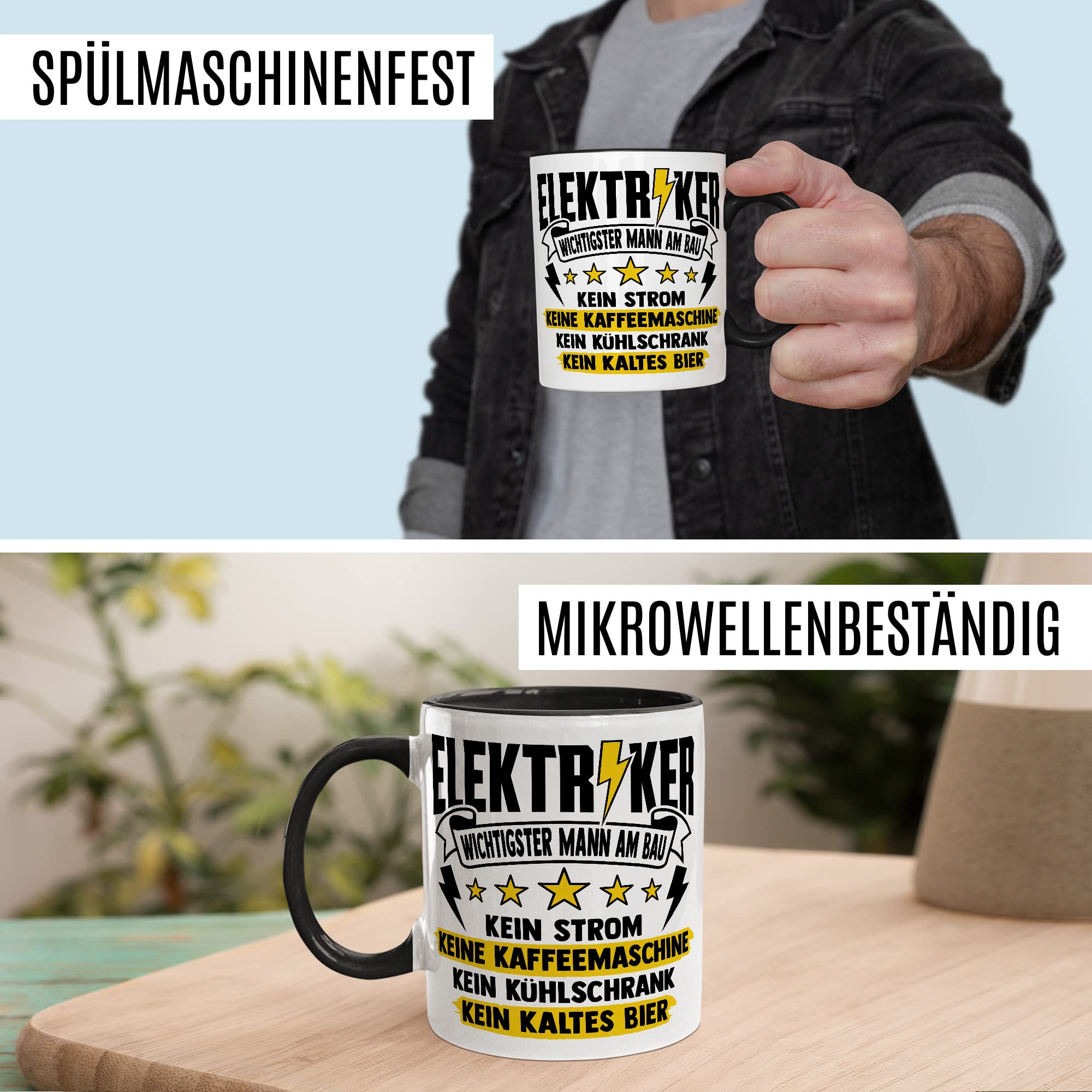 Installateur Tasse Elektriker Wichtigster Mann am Bau Witz Geschenkidee Elektronik Kaffeetasse Geschenk für Elektrotechniker Kaffeebecher Baustellen Becher