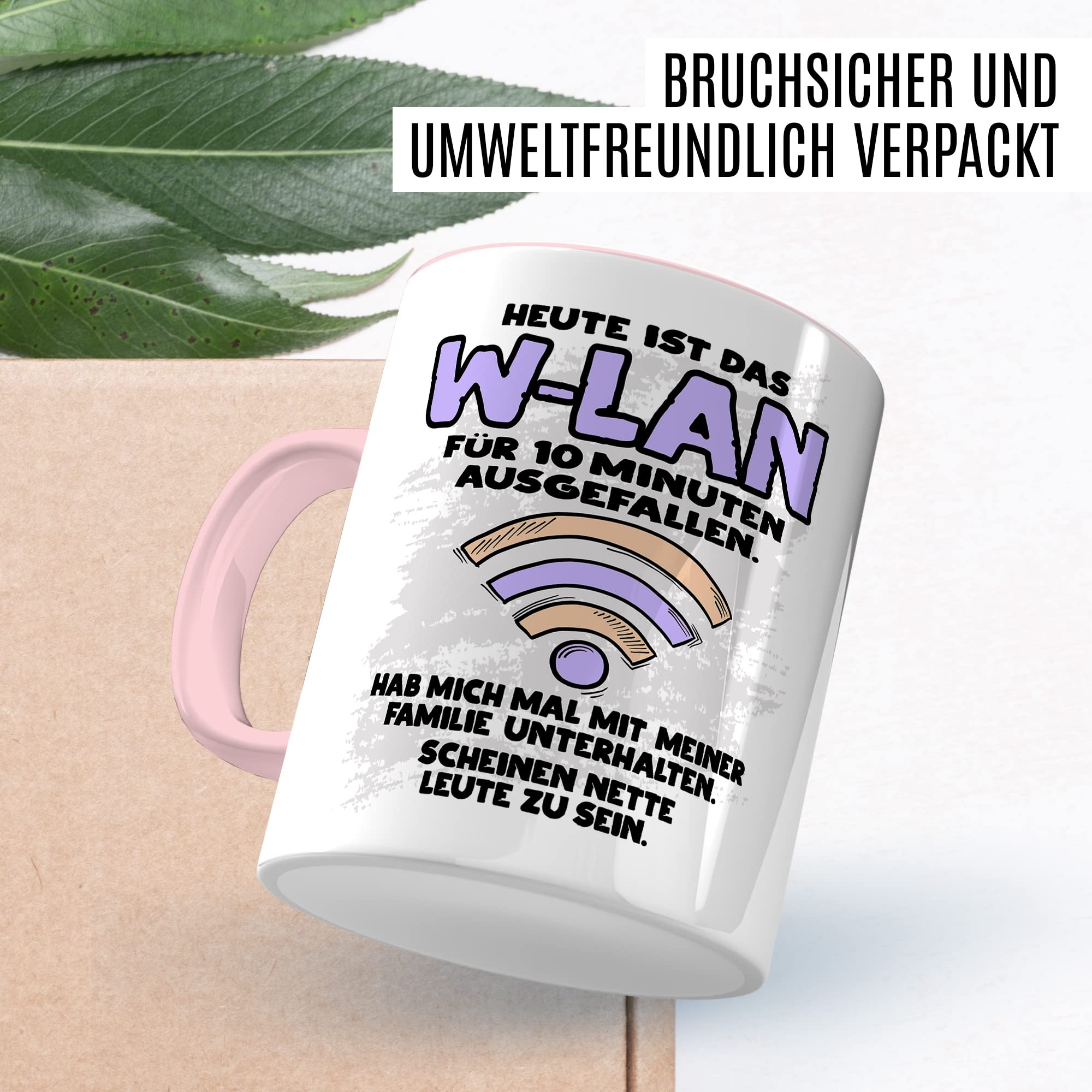 Tasse Wlan Geschenk, Heute ist das Wlan für 10 Min ausgefallen Geschenkidee Gamer Kaffee-Becher Kaffeetasse Tasse mit Spruch lustig Humor Witztasse Gaming Internet Handy