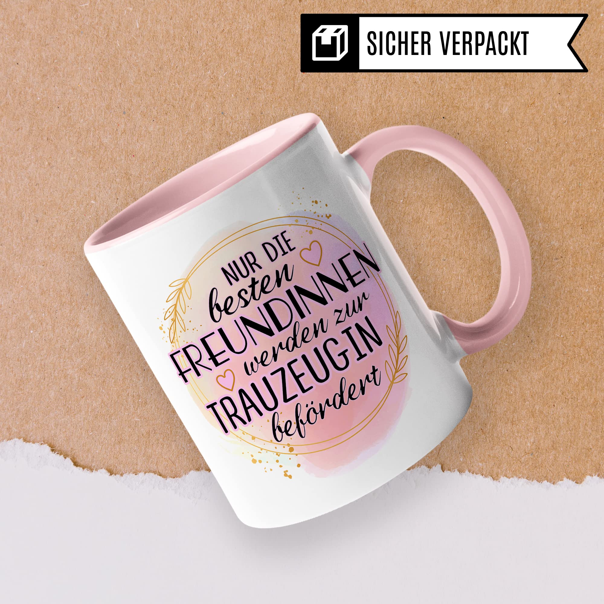 Trauzeugin fragen Tasse Nur die besten Freundinnen werden zur Trauzeugin befördert Spruch Geschenk Trauzeugin süßes Trauzeugin-Motiv schöne Geschenkidee Kaffeetasse Teebecher Hochzeit Kaffee-Becher