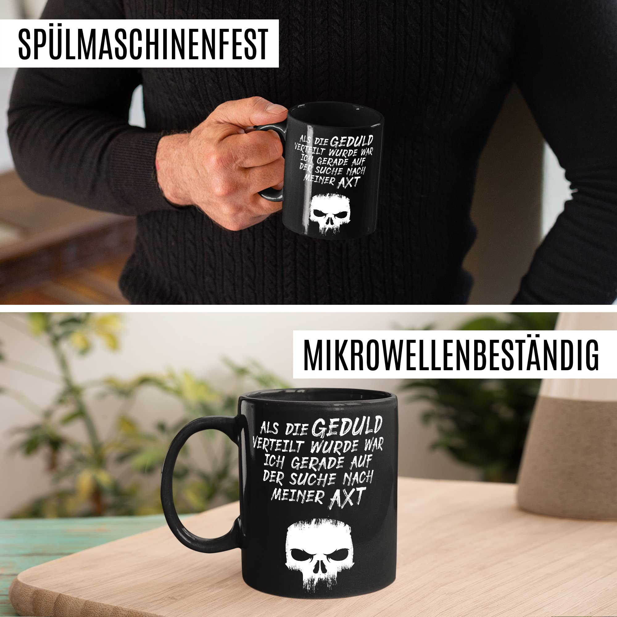 Lustige Tasse mit Spruch Kaffeetasse Humor Kaffee-Becher mit Witz Sarkasmus Geschenk Freunde Geschenkidee Kollegen Teetasse Als Geduld verteilt wurde war ich auf der Suche nach meiner Axt