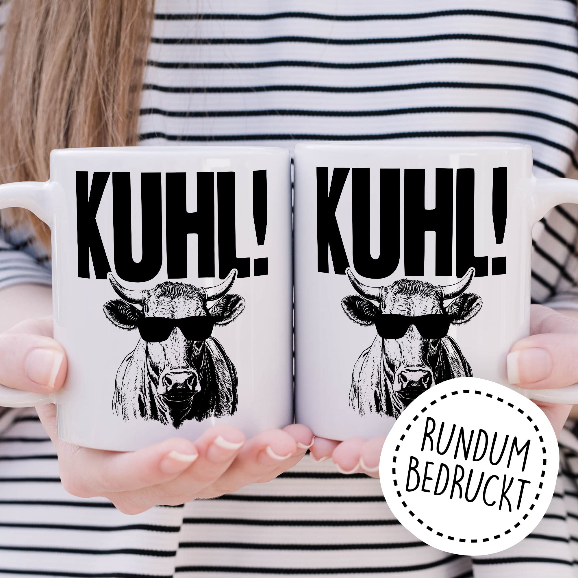 KUHL Tasse mit Spruch witzige Kaffeetasse mit Kuh Motiv Humor Geschenk Geschenkidee Kollegen Büro Kaffee-Becher lustig Freundin Kühe Sonnen Brille Cool Wortwitz Schreibfehler