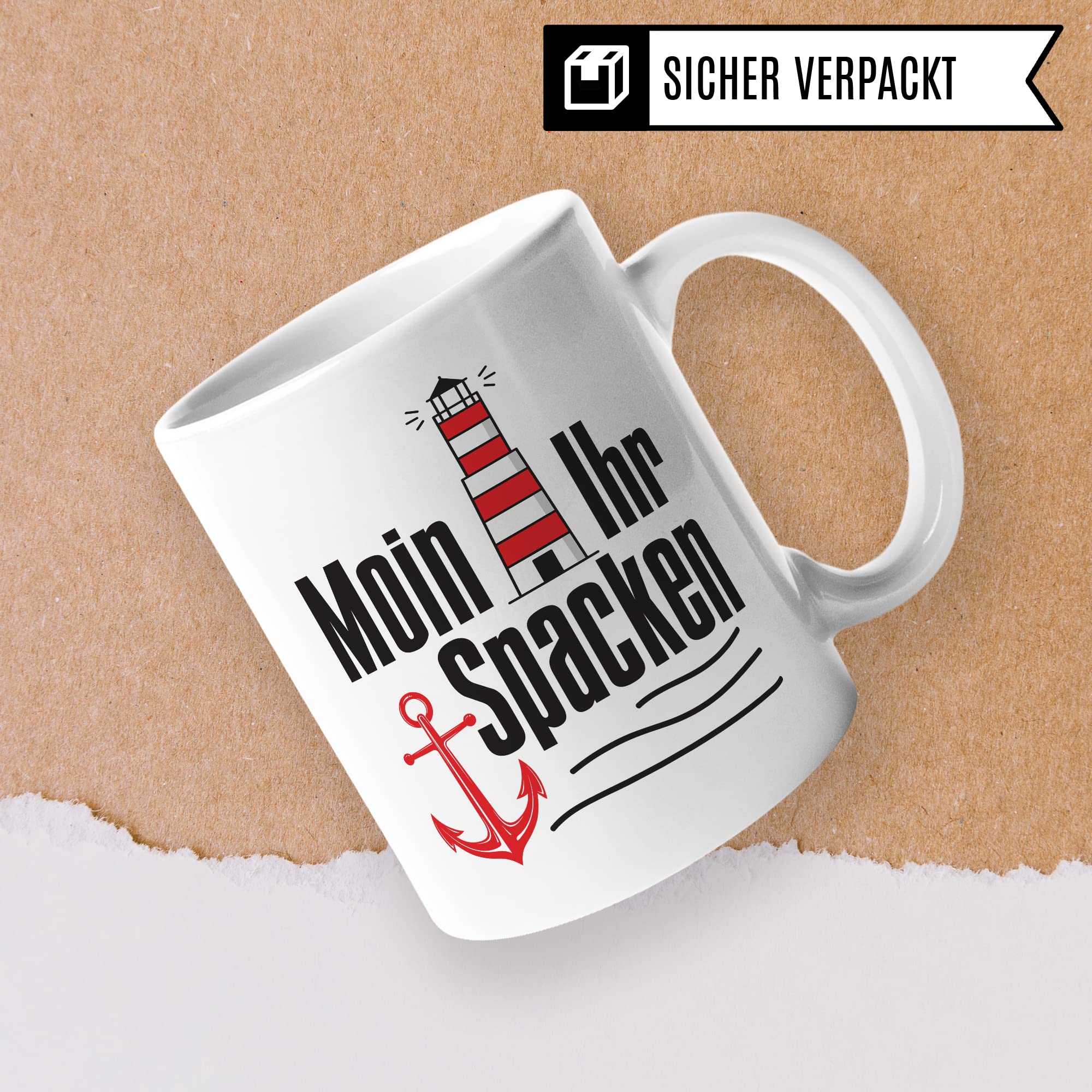 Moin ihr Spacken Tasse Kaffee-Tasse Geschenkidee für Norddeutsche Norddeutschland Meer Nordsee Ostsee Kaffeebecher