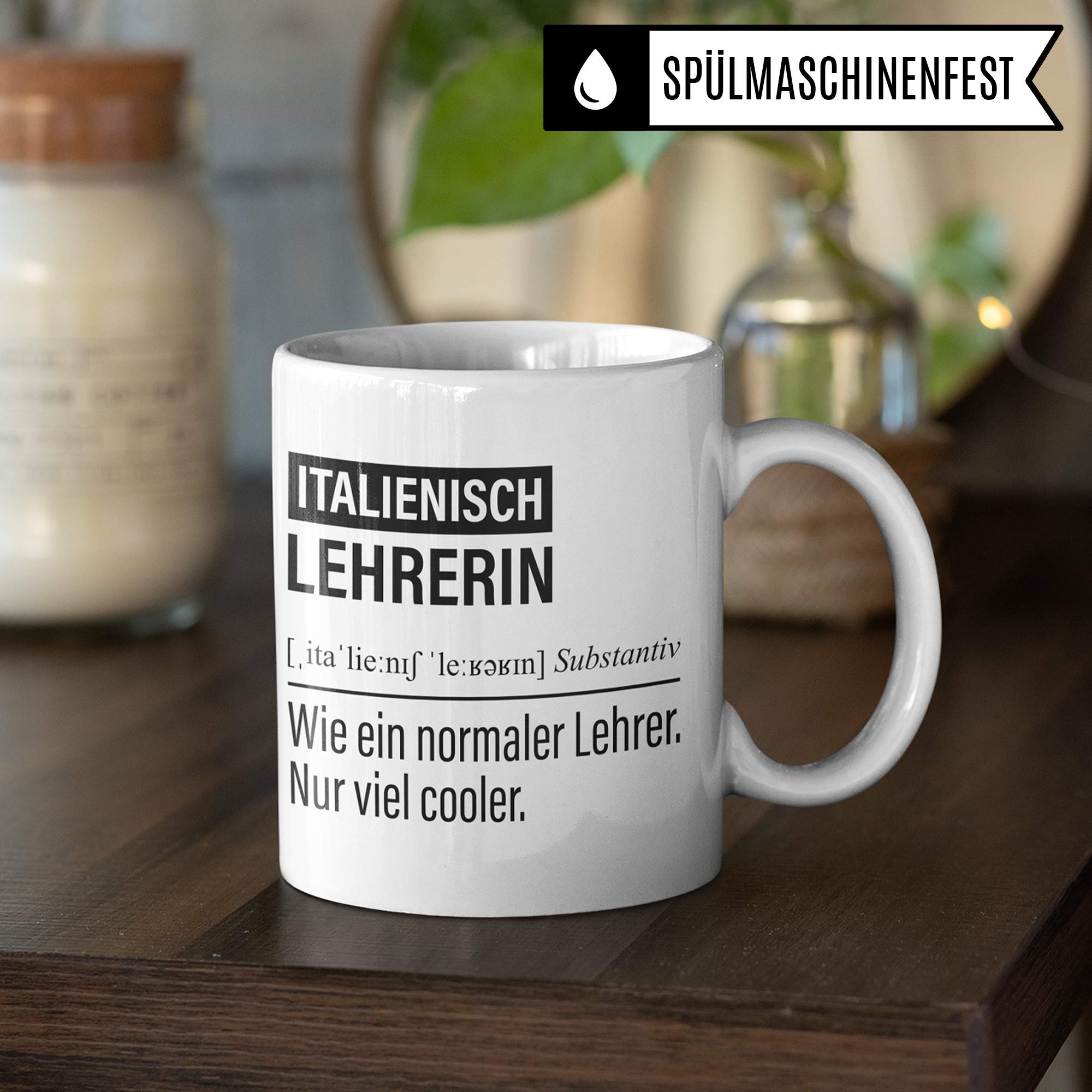 Italienisch Lehrerin Tasse, Geschenk für Italienischlehrerin, Kaffeetasse Geschenkidee Lehrerin, Kaffeebecher Lehramt Schule Italienisch Unterricht Witz