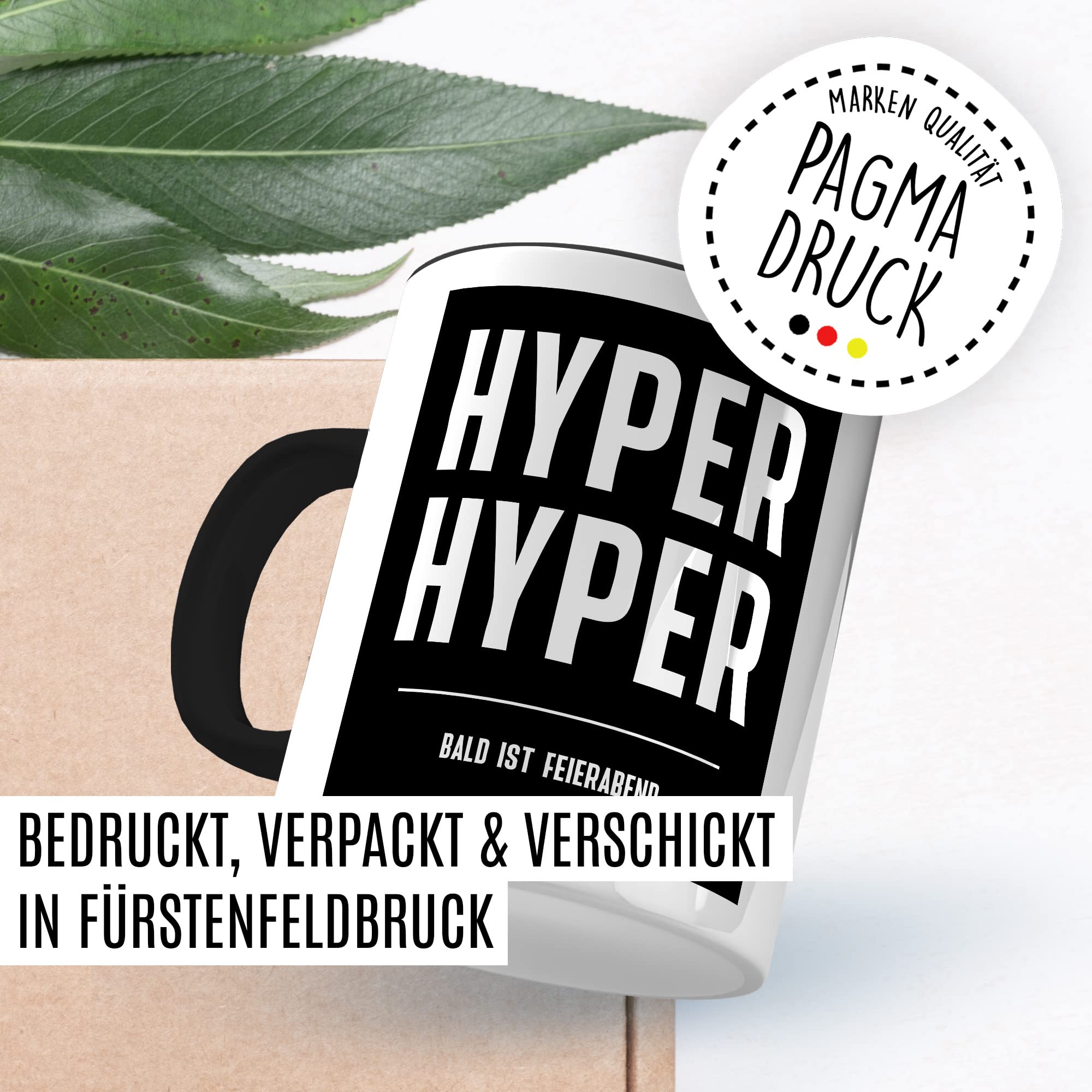 HYPER HYPER Tasse mit Spruch bald ist Feierabend Kaffeetasse lustig 90er Rave Kaffee-Becher Arbeit lustig Geschenkidee Kollegen Humor Scooter Büro Tasse Witz Geschenk Kollegin Kollege