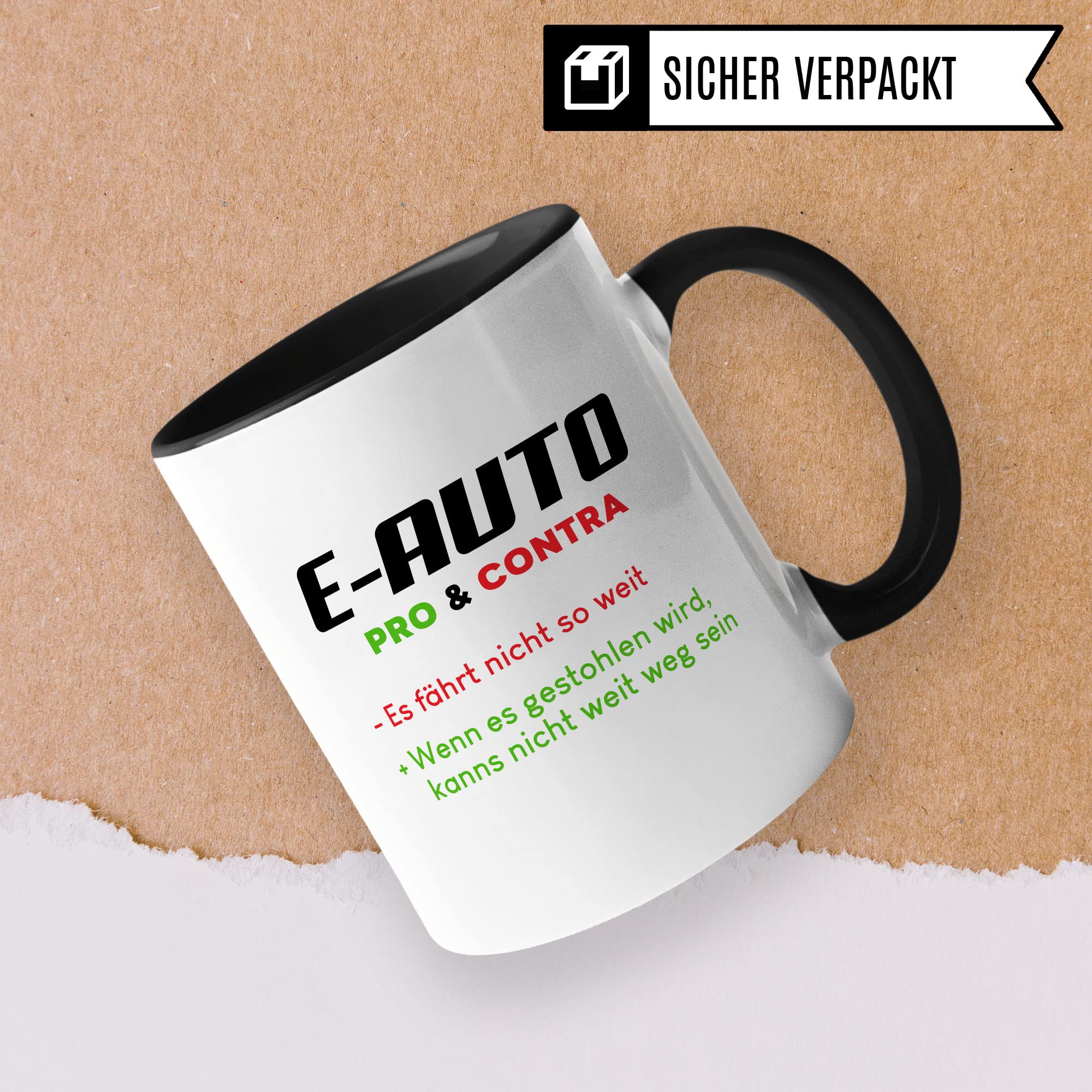 E-Auto Tasse Geschenkidee Kaffeetasse Humor Witz Geschenk für Elektroauto Fahrer Kaffeebecher Elektro Becher