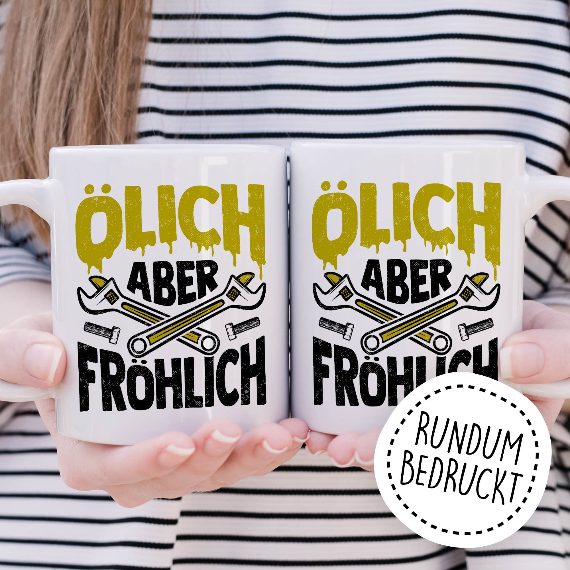 Tasse Mechatroniker Geschenk, Ölich aber Fröhlich Geschenkidee KFZ-Mechatroniker Kaffee-Becher Kaffeetasse Tasse mit Spruch lustig Mechaniker Schrauber Teetasse