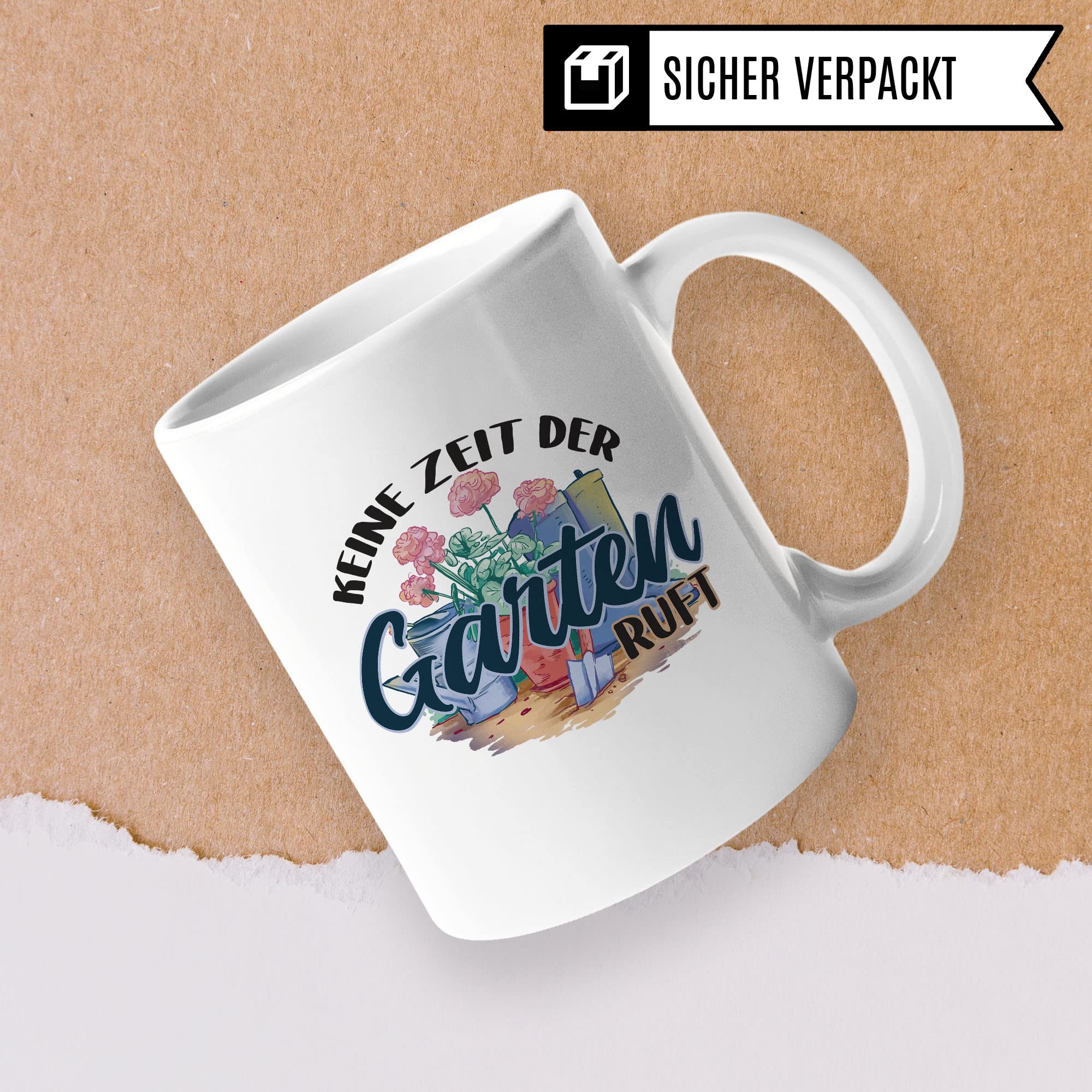 Tasse Garten-Liebhaber, Keine Zeit der Garten ruft Spruch, Kaffeebecher Geschenk Garten-Motiv Kaffee-Tasse Hobby-Gärtner Hobby-Gärtnerin grüner Daumen Geschenkidee Kaffeetasse