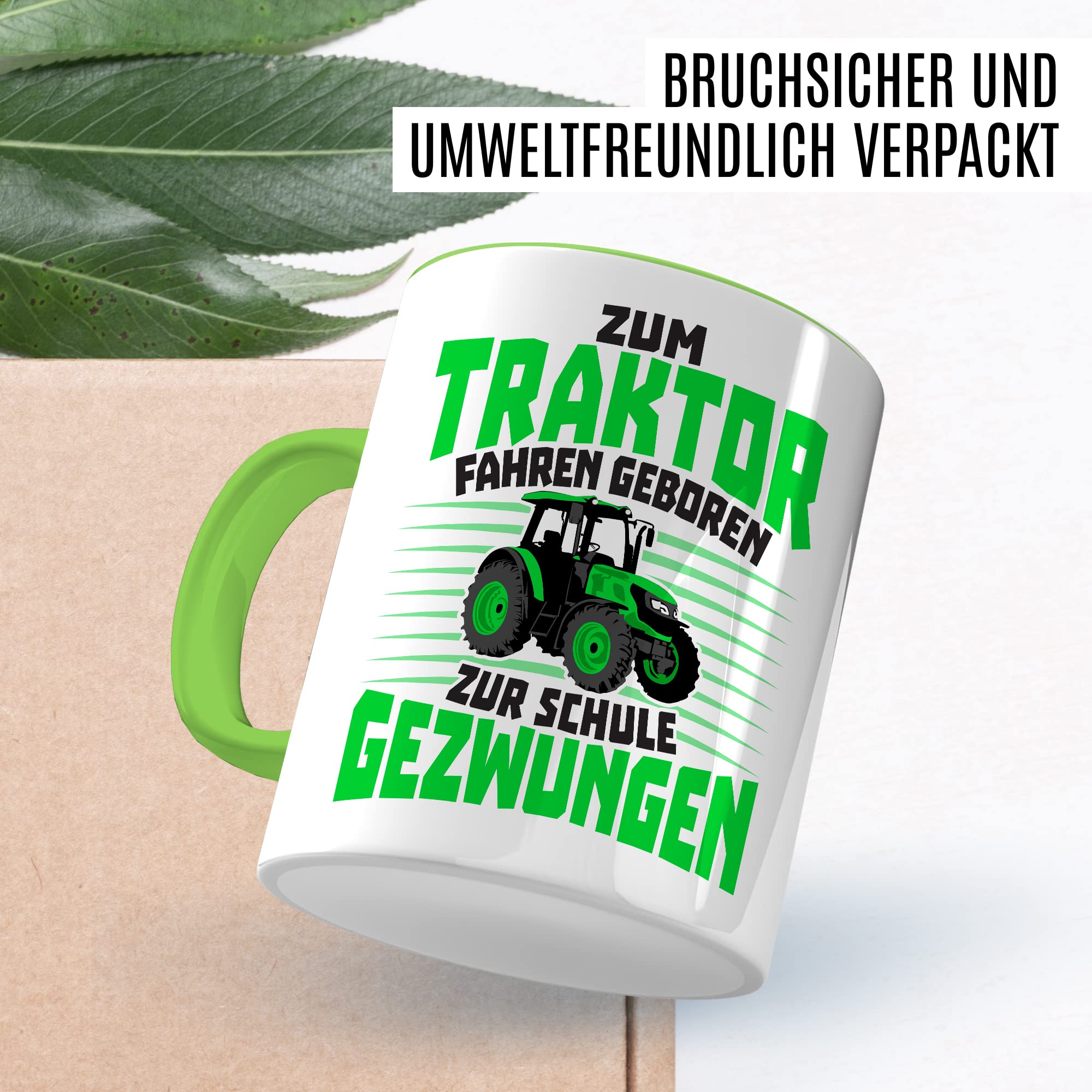 Tasse Bauer Geschenk, Zum Traktor fahren geboren - Zur Schule gezwungen Geschenkidee Landwirt Kaffeetasse mit Spruch lustig Kaffee-Becher Witztasse Teetasse