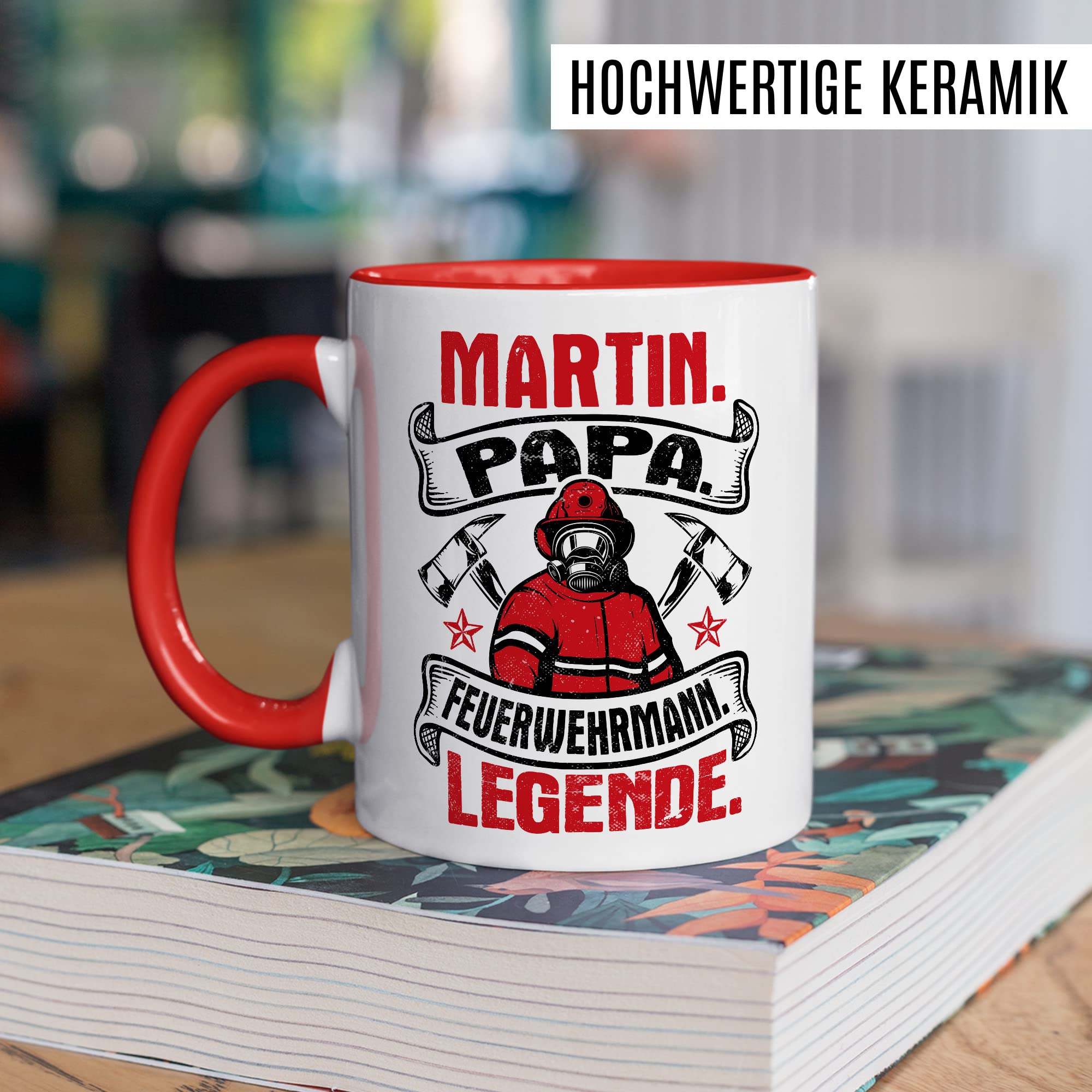 Feuerwehrmann Tasse Personalisierbar Geschenkidee Wunschname Kaffeetasse mit coolen Spruch Geschenk für Papa Vater Kaffeebecher Feuerwehr Becher