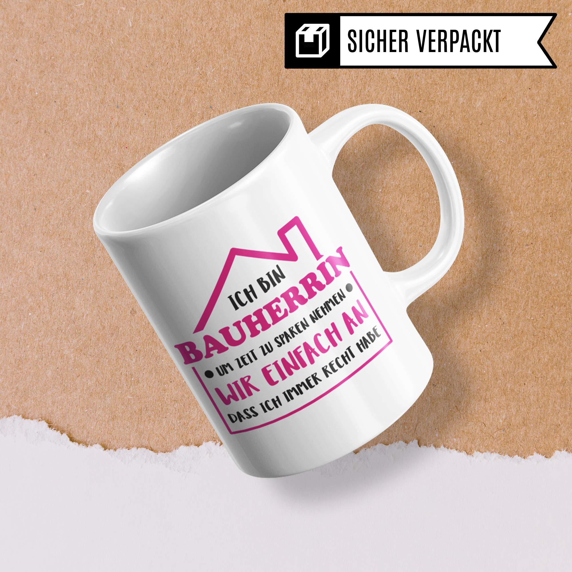 Pagma Druck Bauherrin Tasse, Geschenke zum Richtfest, Hausbau Richtfest Geschenkideen, Bauherrin Bauherr Hausbau Einweihung Becher, Einweihungsfeier Eigenheim Mitbringsel Kaffeetasse