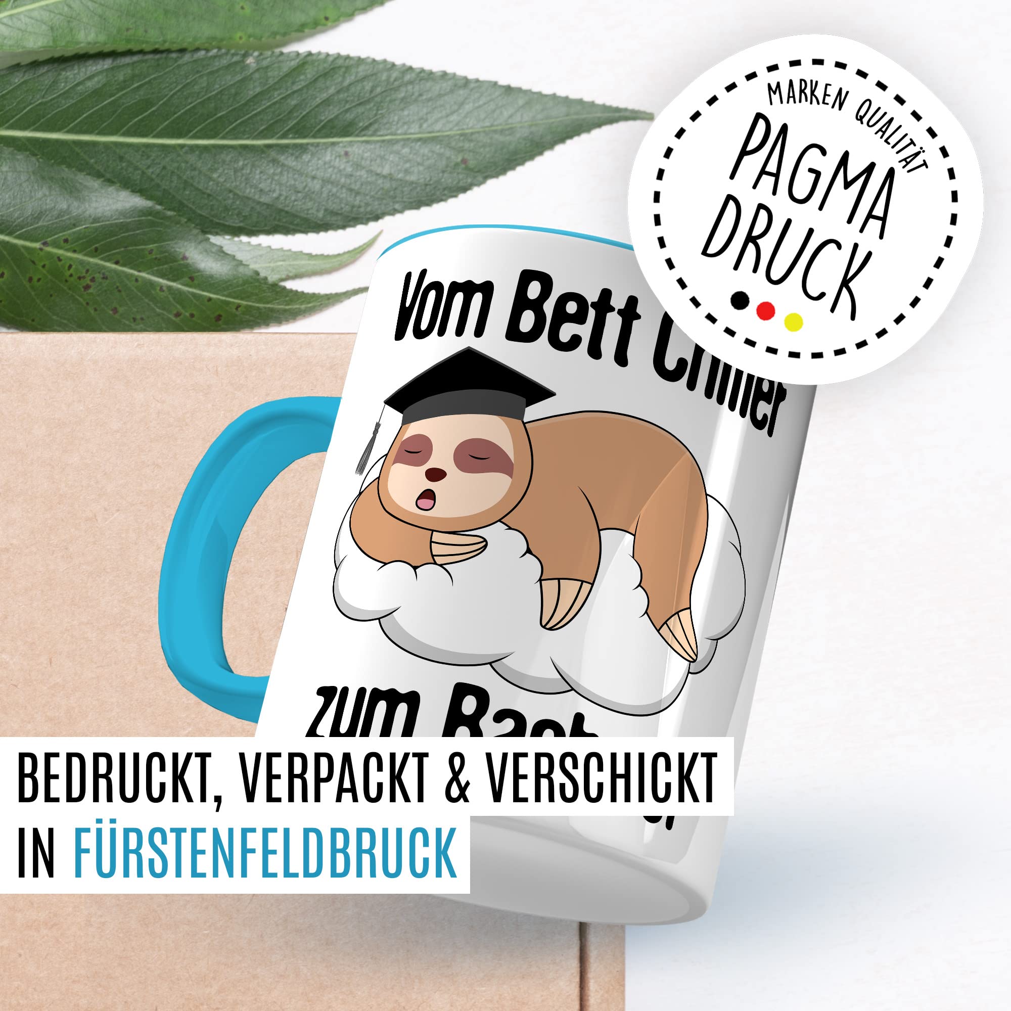 Bachelor Tasse Studenten Geschenk Humor Kaffeetasse mit lustigen Spruch Uni Kaffeebecher Studentin Geschenkidee Faultier Teetasse