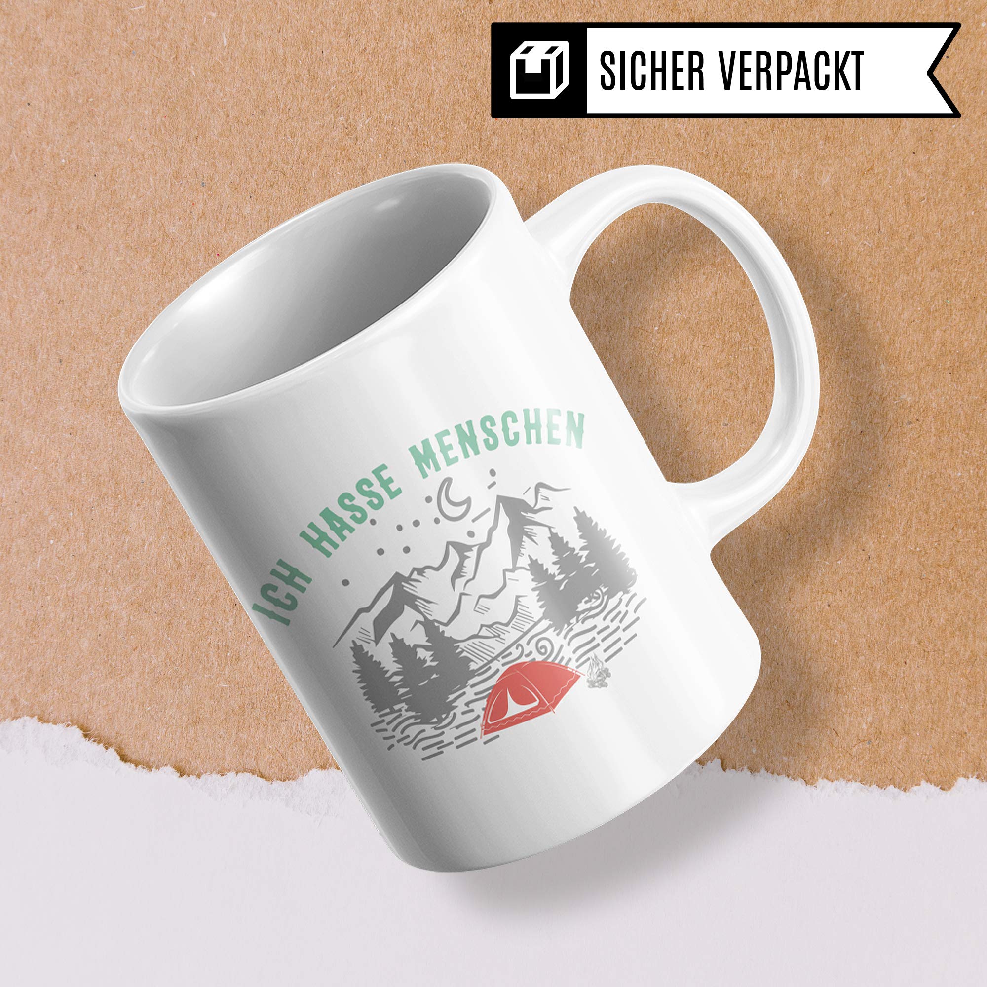 Pagma Druck Wandern Tasse, Berg Geschenk: Ich Hasse Menschen, Kaffeetasse Wanderung Bergsteigen Campen Zelten Zelt Spruch, Berge Gebirge Alpen Becher, Mountains Kaffeebecher Wanderer Bergsteiger